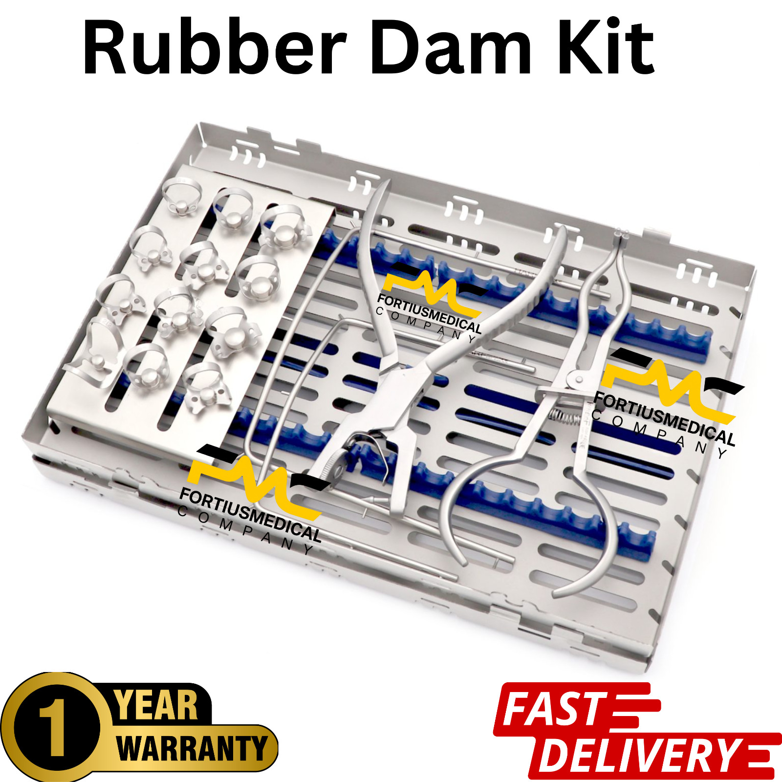 Rubber Dam Kit Starter of 18 Pcs with Frame Punch Clamps Dental Instrument