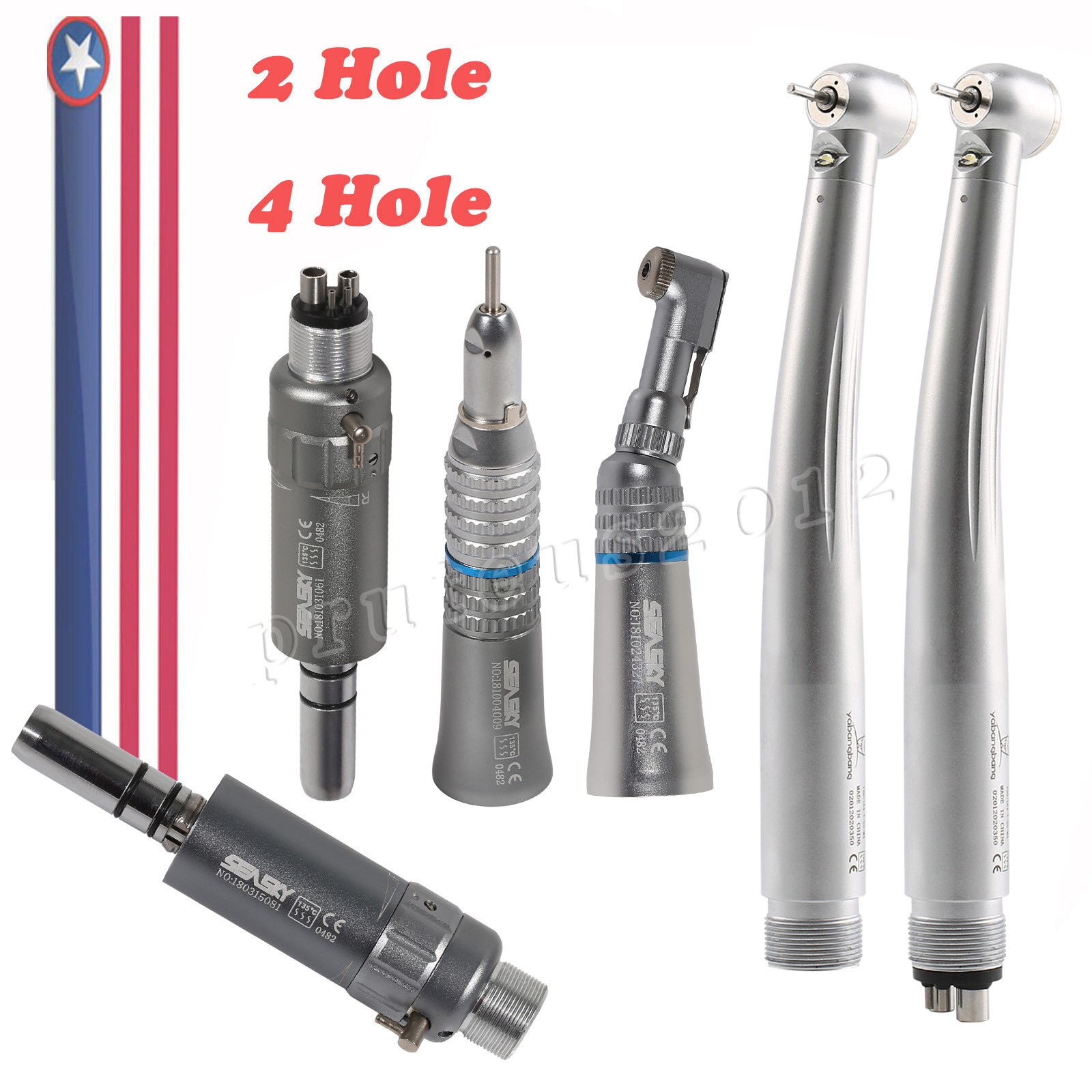 Dental LED High Low Speed Handpiece Push Button 2/4Hole Kit E-Type CE
