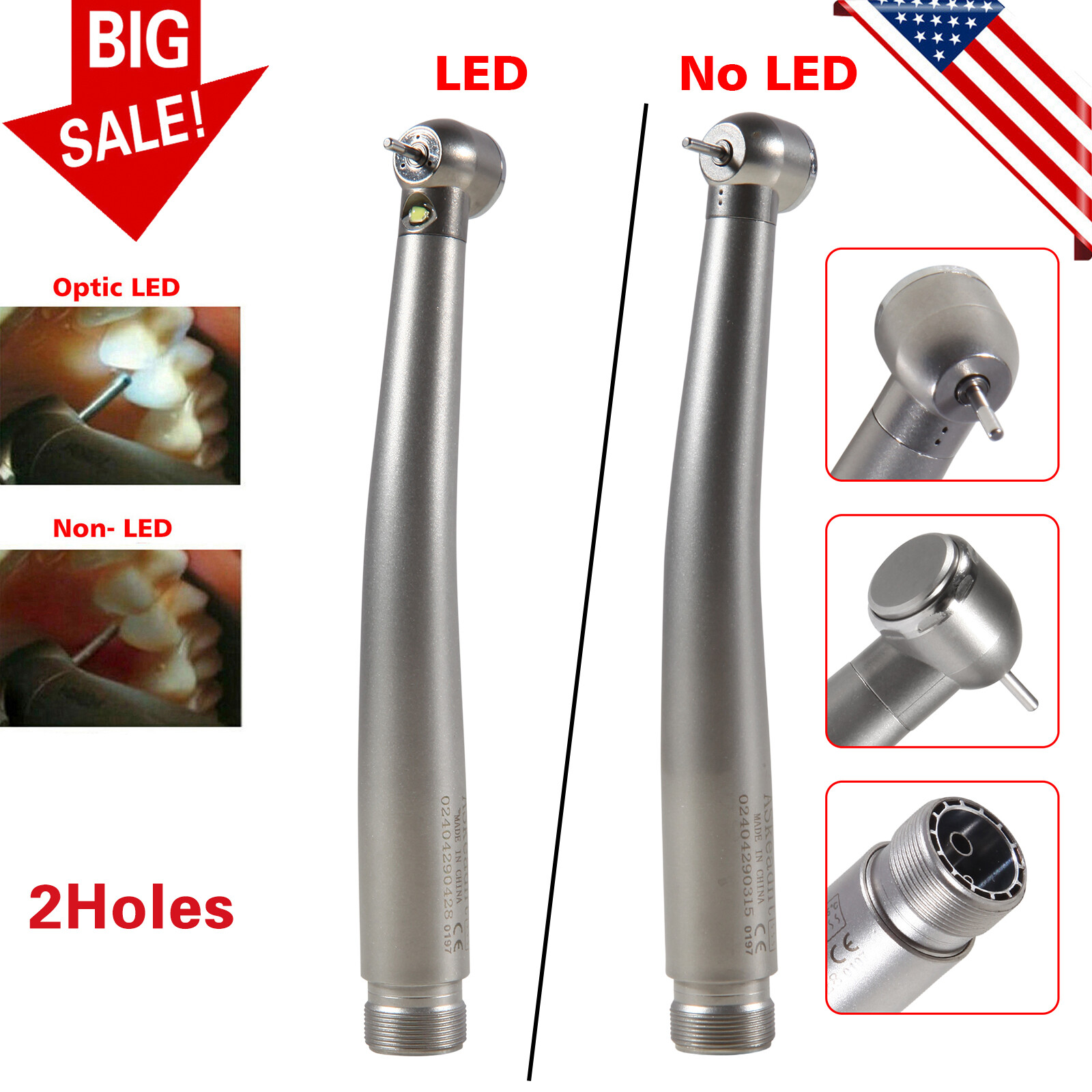 1-10 USA Dental Fiber Optic LED E-generator High Speed Handpiece 2Holes B2