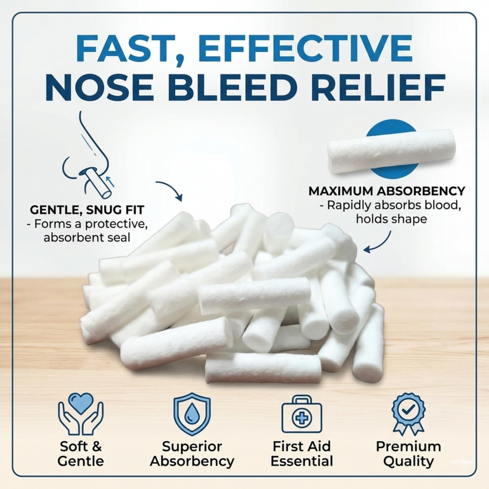 Cotton Dental Rolls 100 Count | Absorbent Nose Plugs and 1.5 Inch, White
