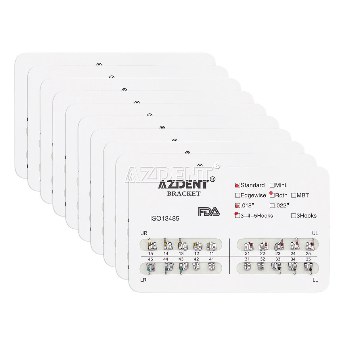 AZDENT Dental Orthodontic Brackets Braces Standard MBT/Roth.022/.018 Hooks 3/345