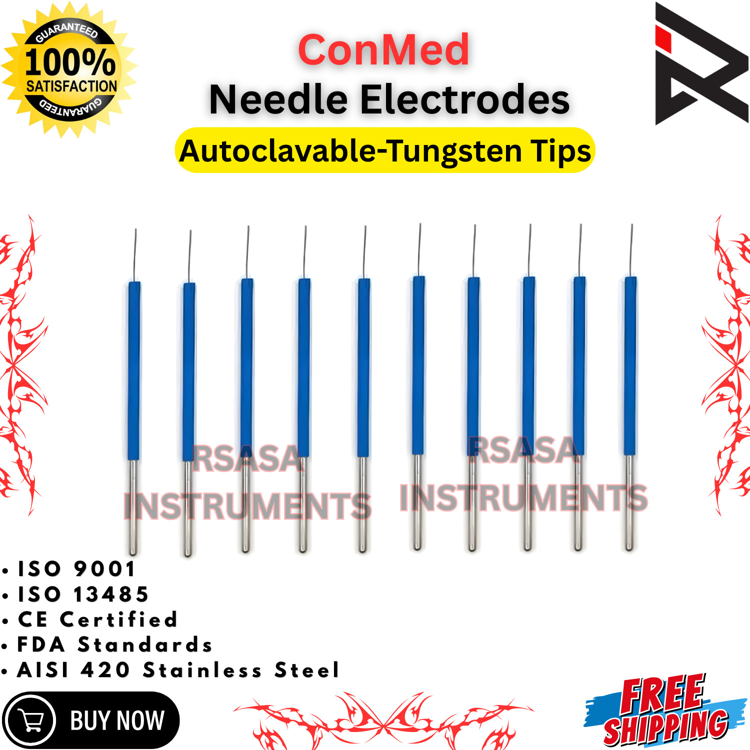 Conmed-Ellman-Parkell Sensimatic-BonArt Standard Needle Electrodes 10Pcs New CE