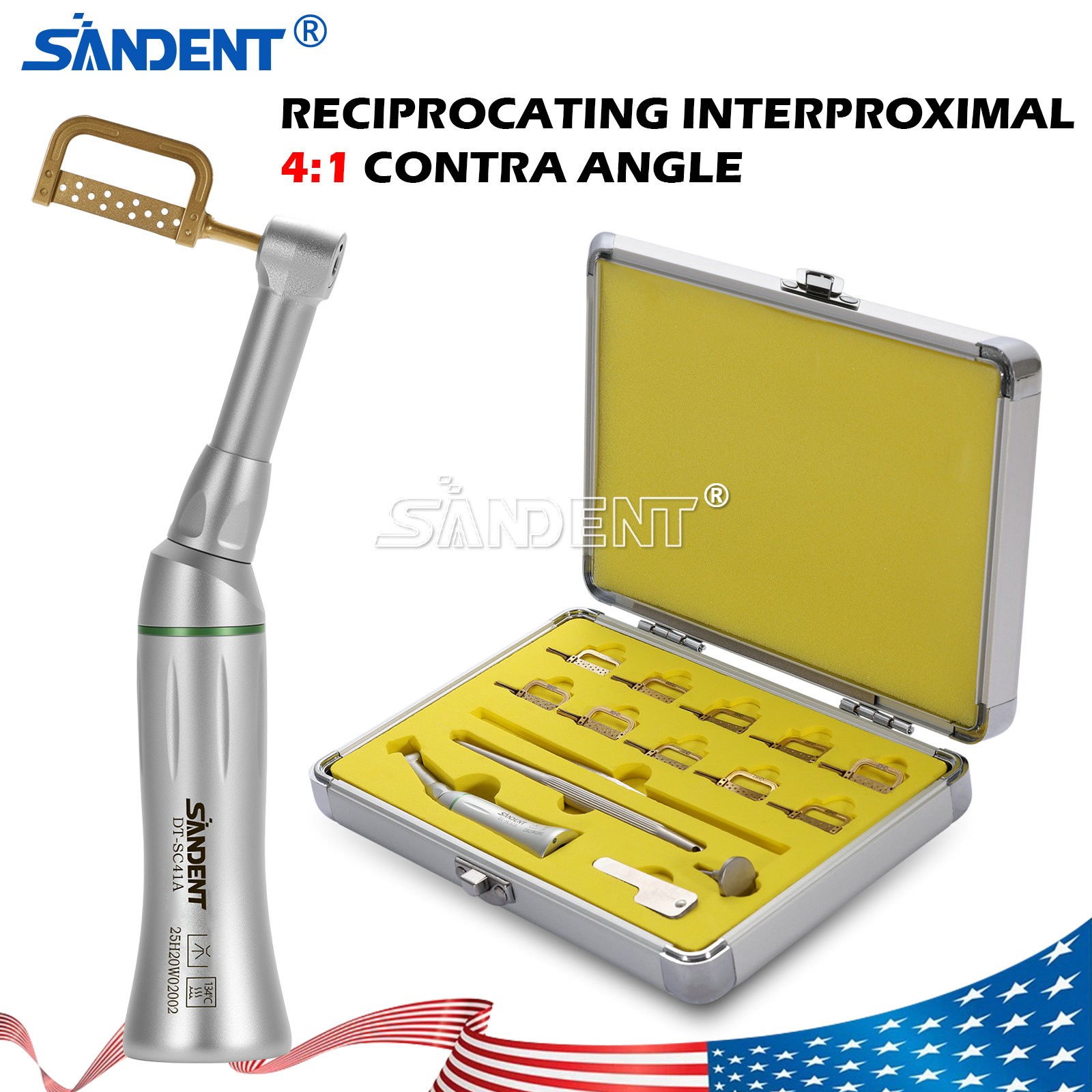 1-5Pcs SANDENT 4:1 Reduction IPR Contra Angle Handpiece Interproximal Stripping
