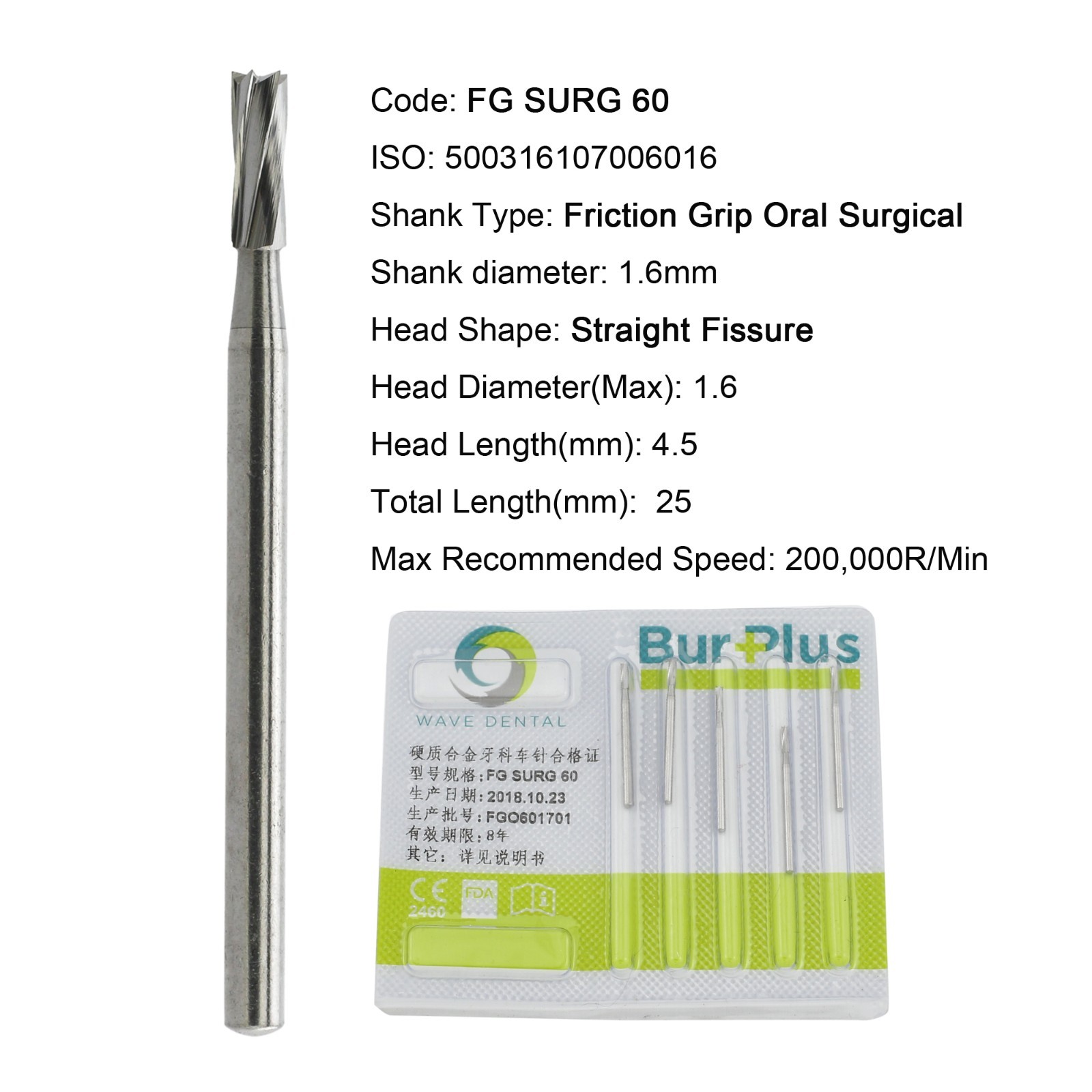 Wave Dental Carbide Burs 25mm Surgical FG SURG 557 557L Friction Grip FG 19mm