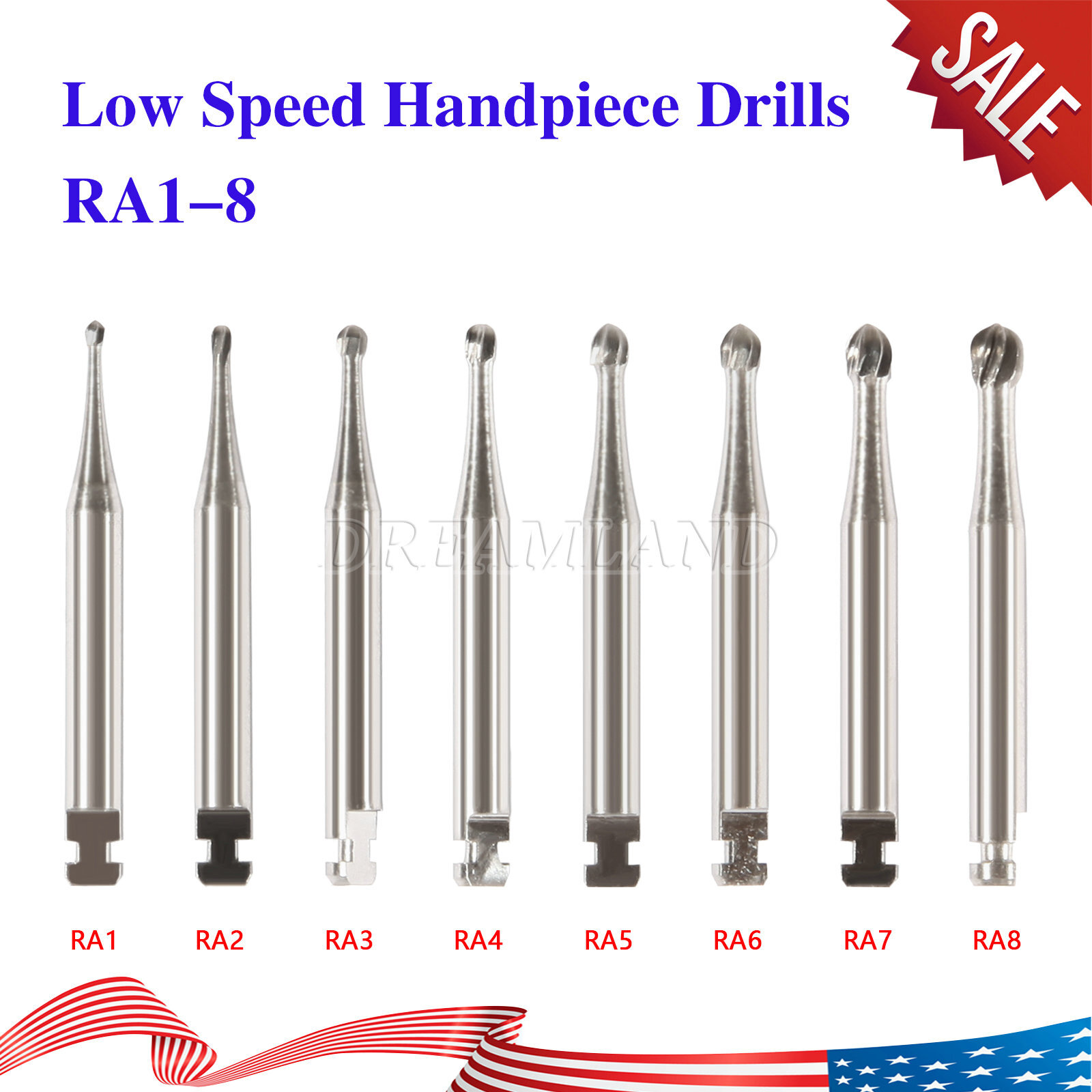 8 Types Dental Round Carbide Bur for Low Speed Latch Type RA 1# – 8# Burs USA