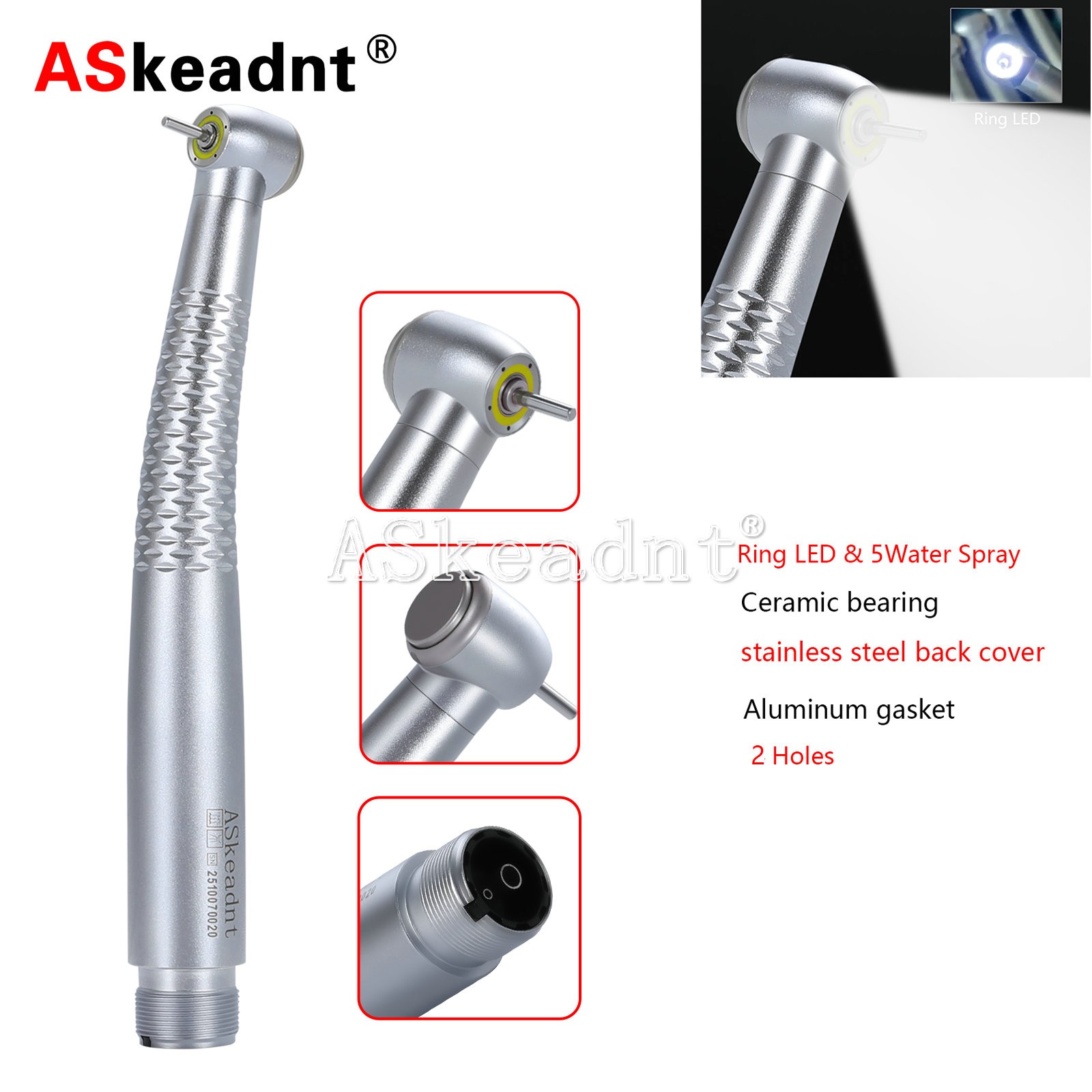 Dental LED E-generator Shadowless Ring Ceramic Handpiece 5 Water Spary 2 Holes