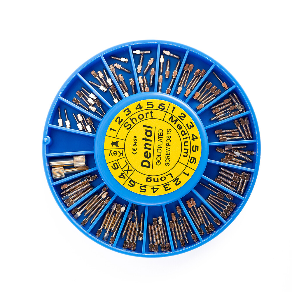 Dental Endo Screw Post Refill Complete Kit 120Posts+2Key Wrench Gold Plated Post
