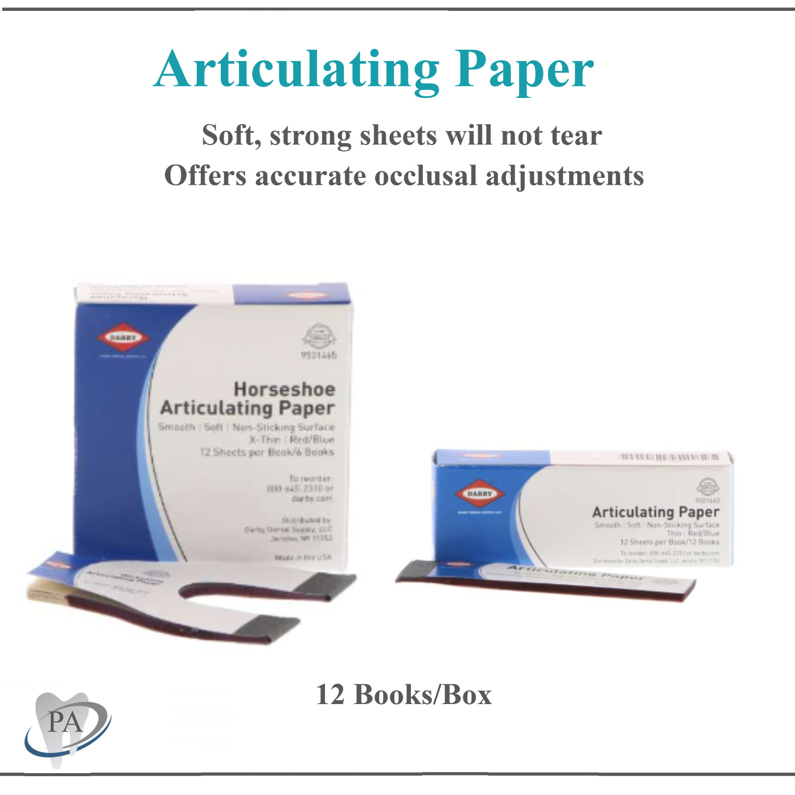 Dental Articulating Paper Double Sided Strips Blue/Red, Horseshoe, XThick, USA