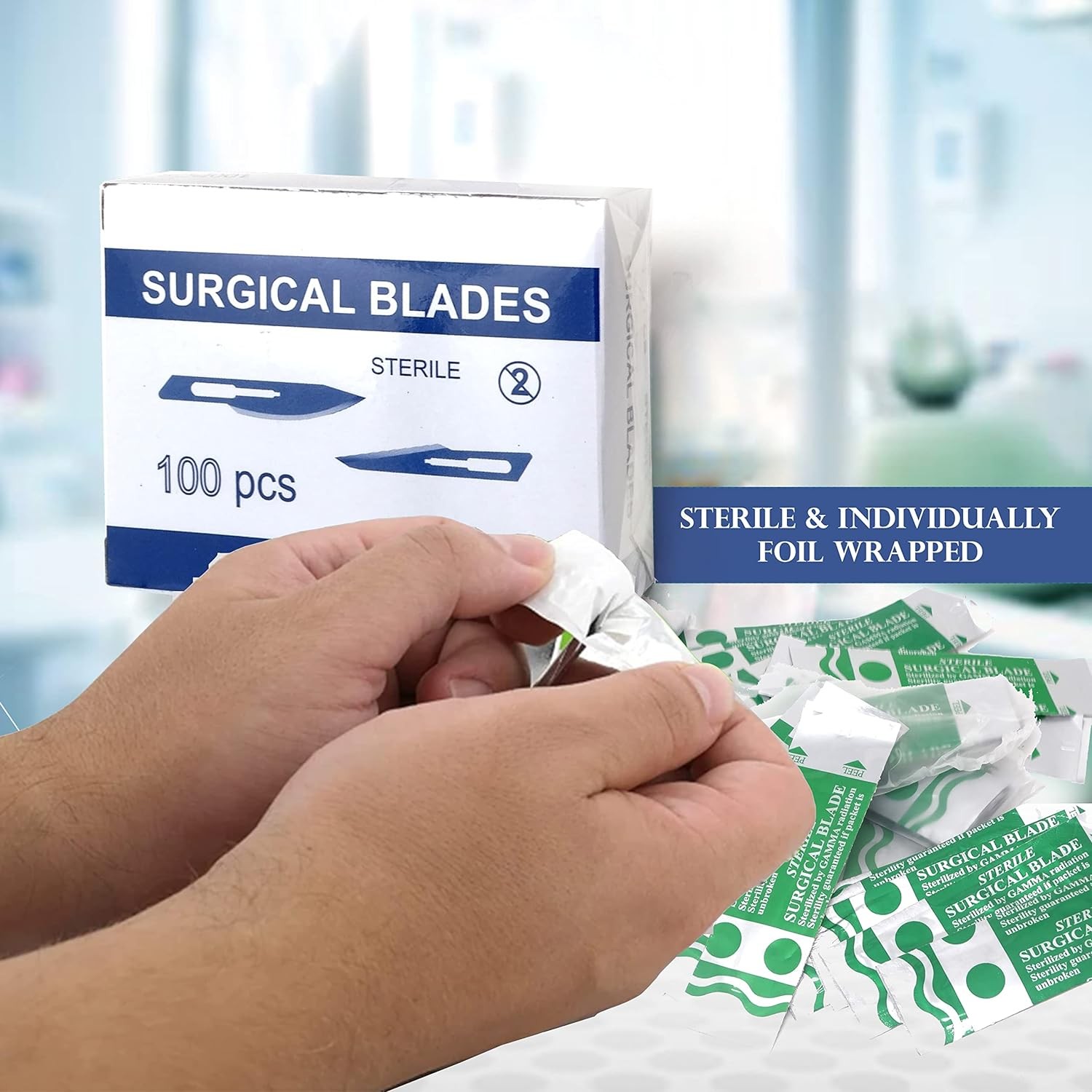 Box of 100 Sterile Surgical Blades #24 – Individually Foil Wrapped, Carbon Steel