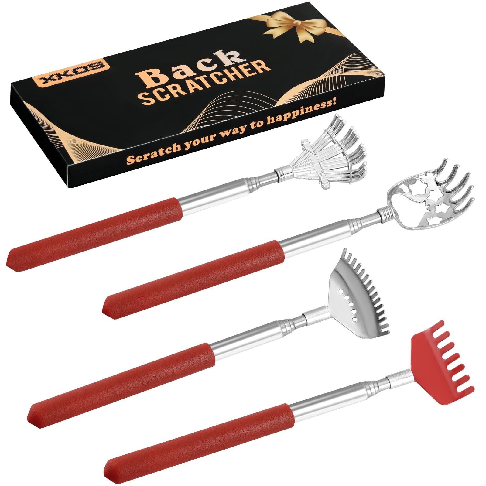 XKOS 4 Pack Different Back Scratcher Portable Telescoping with 26.7 Inch, Red