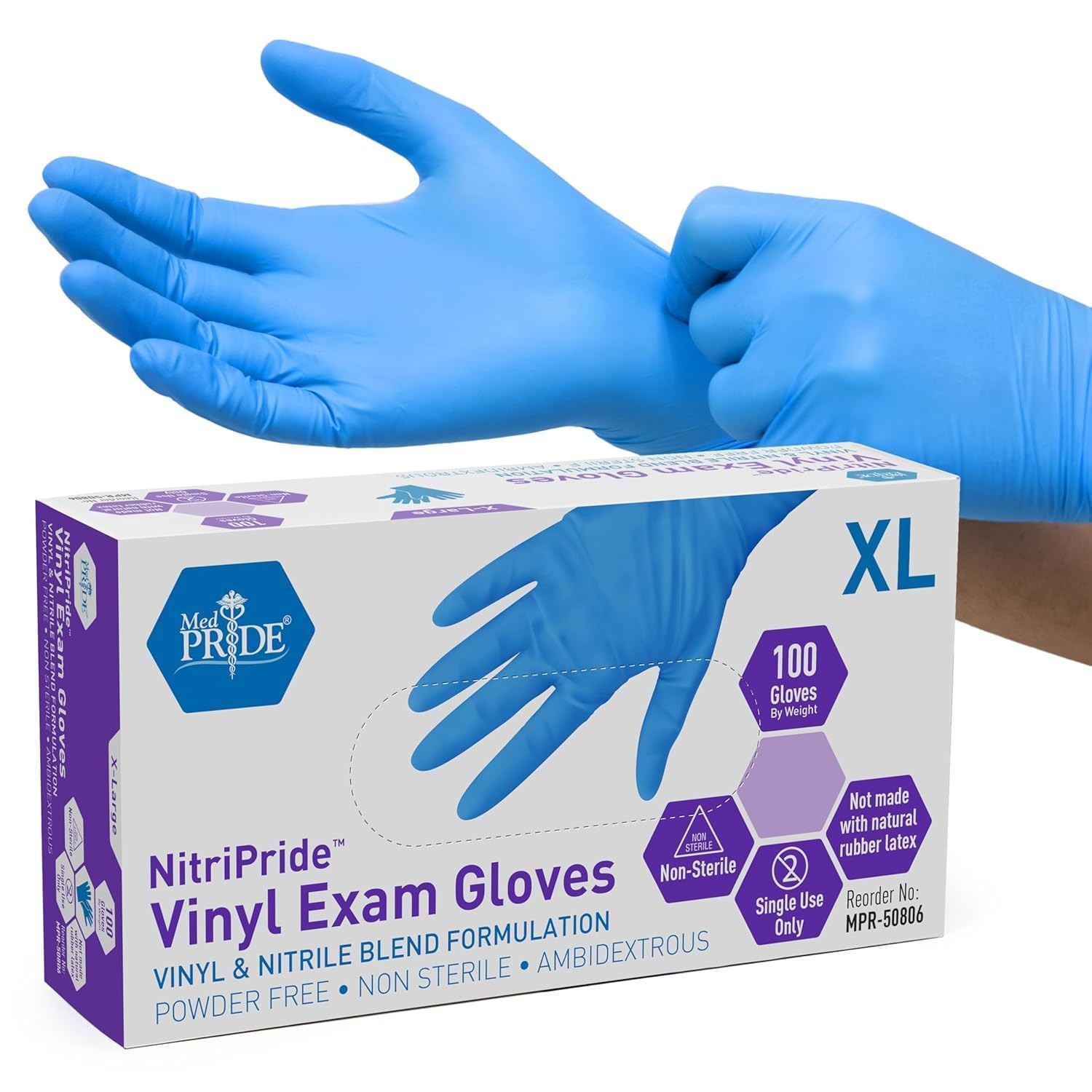 100 Count Blue Nitrile-Vinyl Blend Gloves – Latex-Free, Food Grade, Ambidextrous