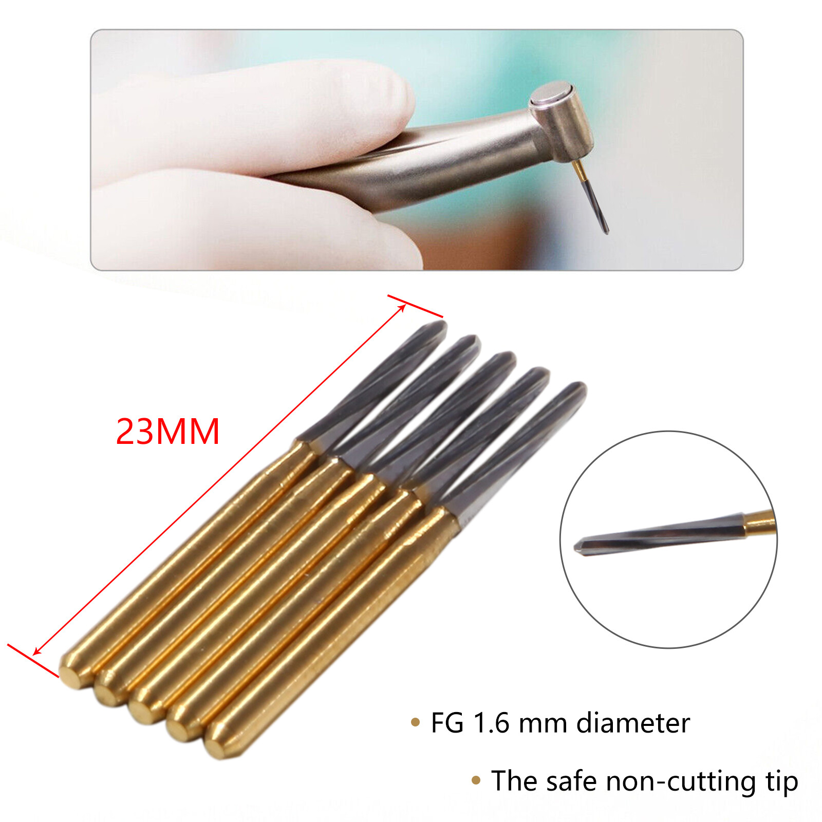 5PCS Dental Endodontic ENDO-Z Tungsten Carbide Burs FG Round Bur High Speed 21mm