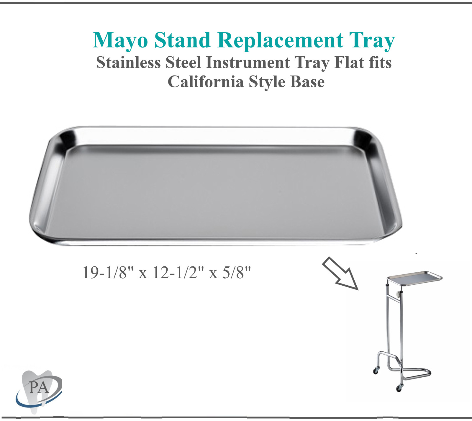 DUKAL TECH-MED Mayo Stand Flat Instrument Tray Fits California Style Base, 1/Ea