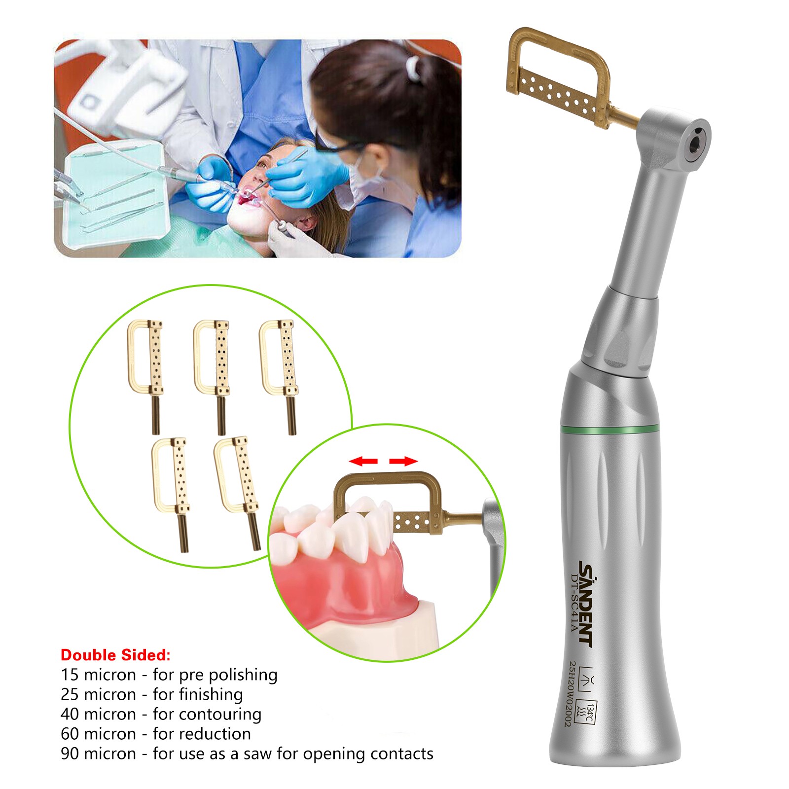 Dental 4:1 Reduction IPR Contra Angle Handpiece Interproximal Stripping Kit