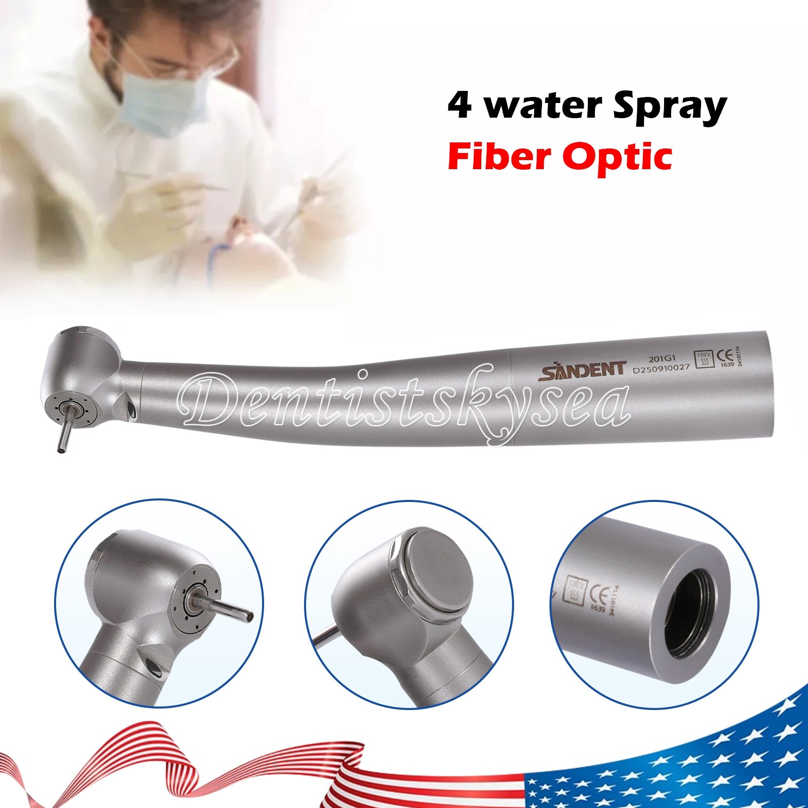 USA High Speed Handpiece Fiber Optic LED 4 way spray 4 air clean head Fit Sirona