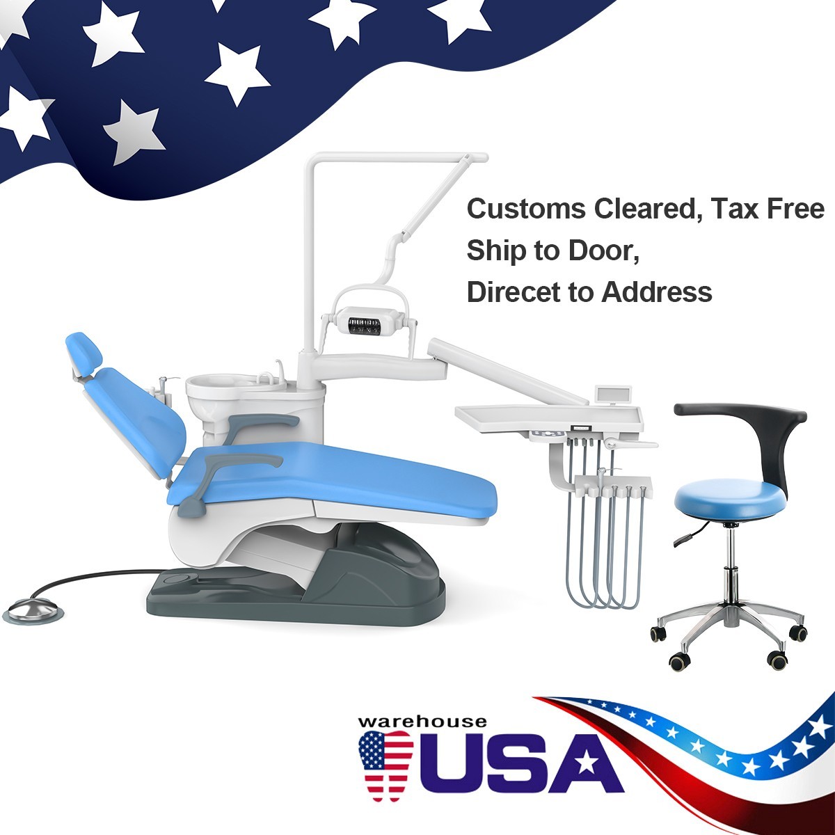 Dental Unit Chair Computer Controlled DC Motor PU Hard Leather+Stool TJ2688-A1