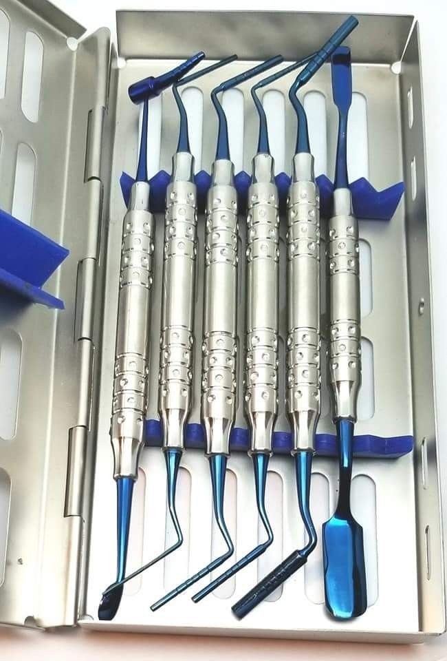 Implant Scaler & Curettes Set Lightweight Hollow Handle TITANIUM Blue In Box CE