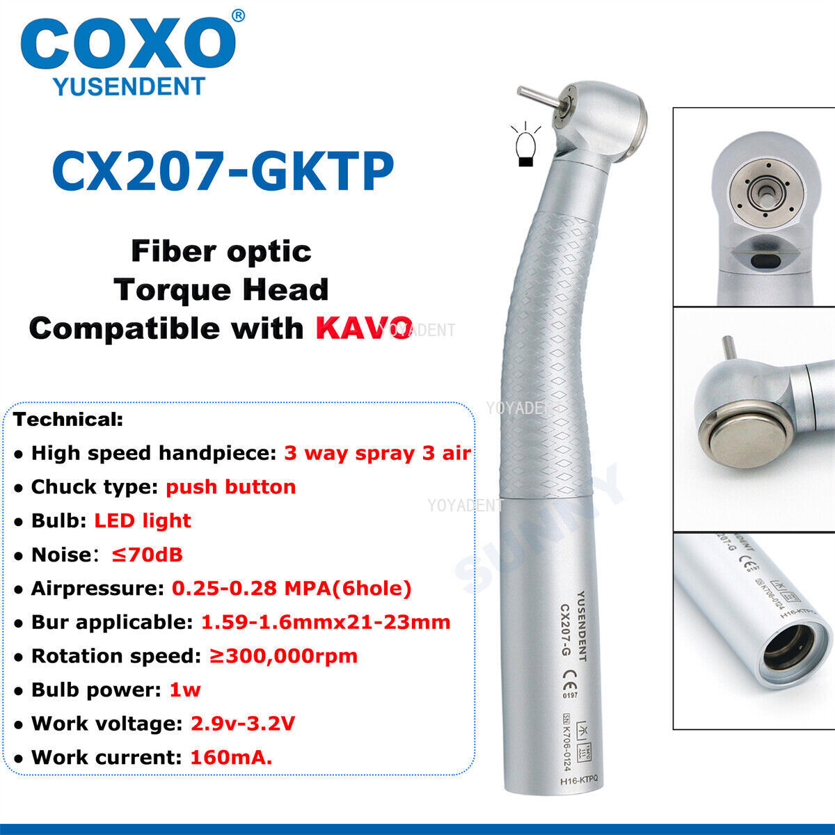 COXO Dental Turbine Fiber Optic High Speed Handpiece LED Coupler 6 Pin Fit KAVO