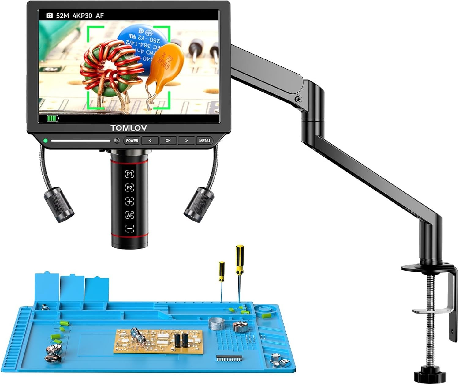 8″ TM4K-AF Flex Arm 4K Digital Soldering Microscope for Adults, Coin Microscope