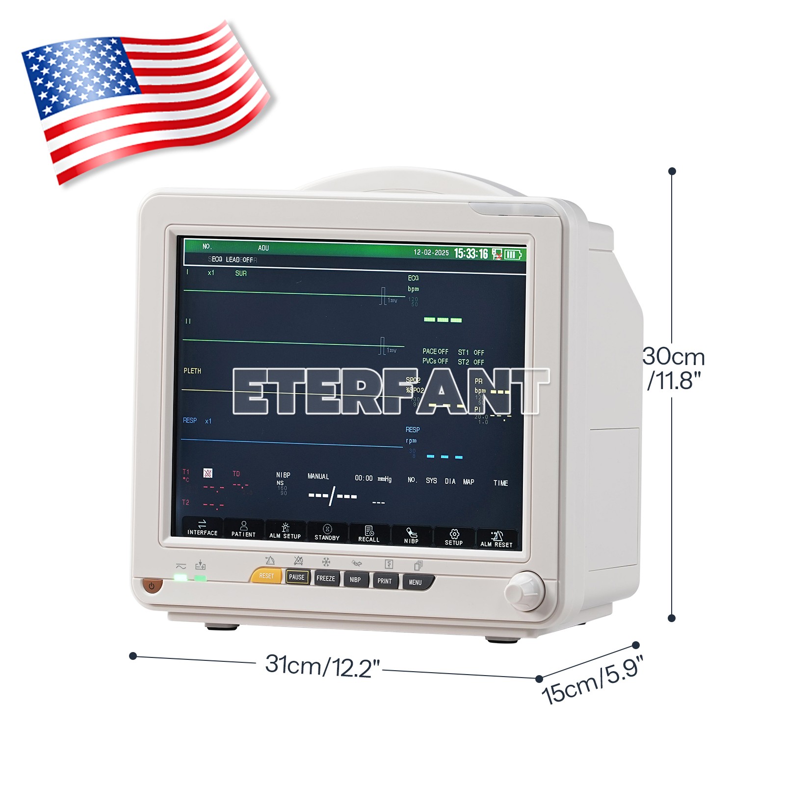 SNP900N 12″ Patient Monitor Vital Sign/Mobile Rolling Cart Height-Adjustable US