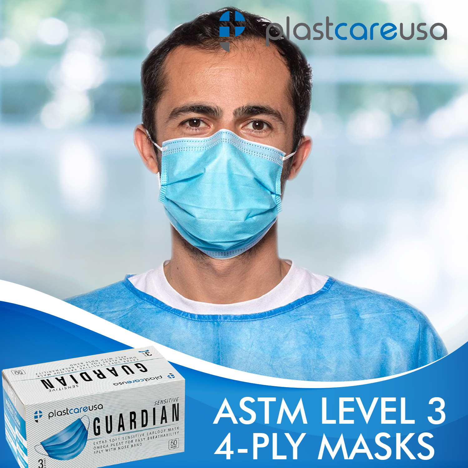 200 ASTM Level 3 4-Ply Disposable Medical Surgical Face Blue Masks (4 Box of 50)