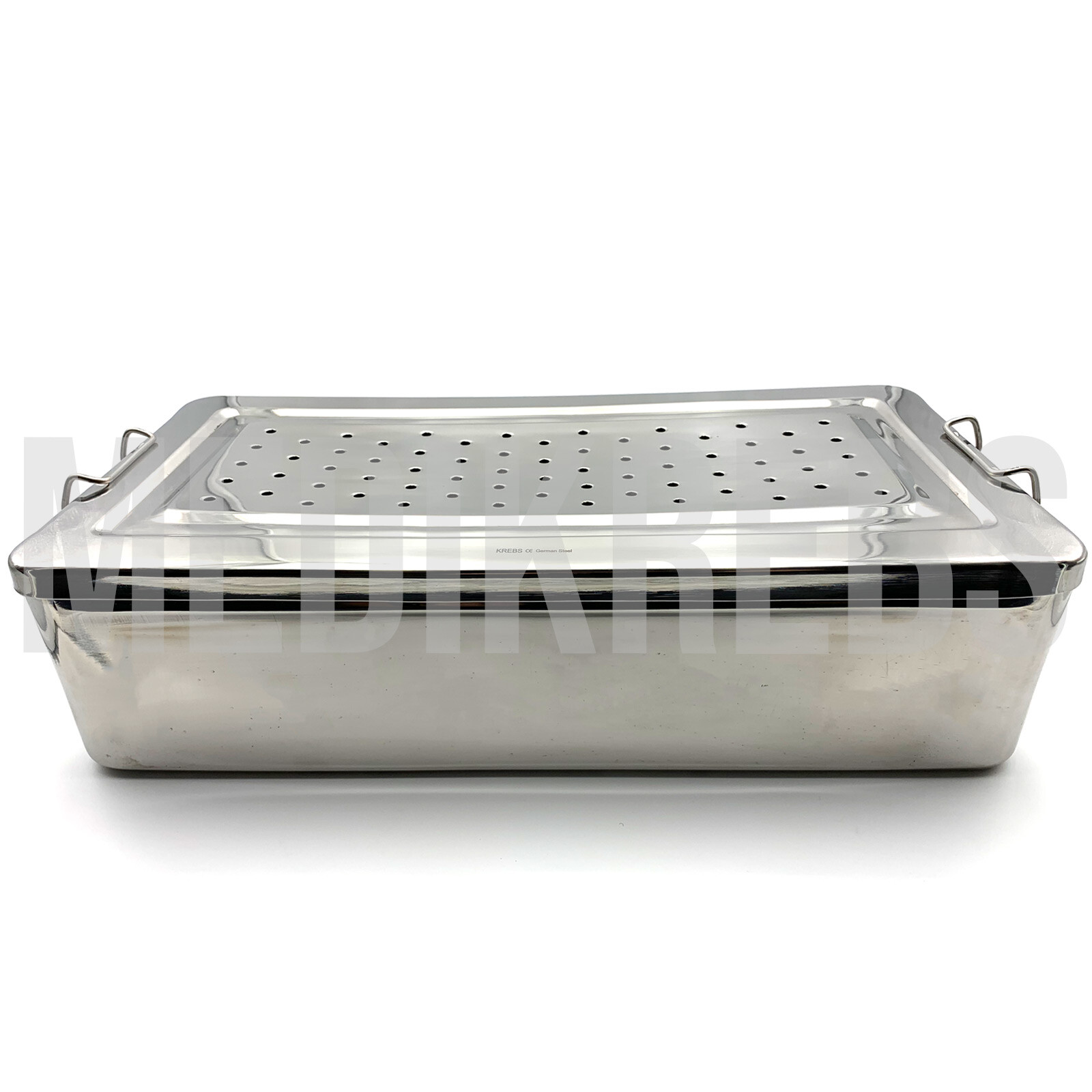 Stainless Steel Sterilization Tray w/ Perforated Lid 14” x 8” x 4” OR Grade