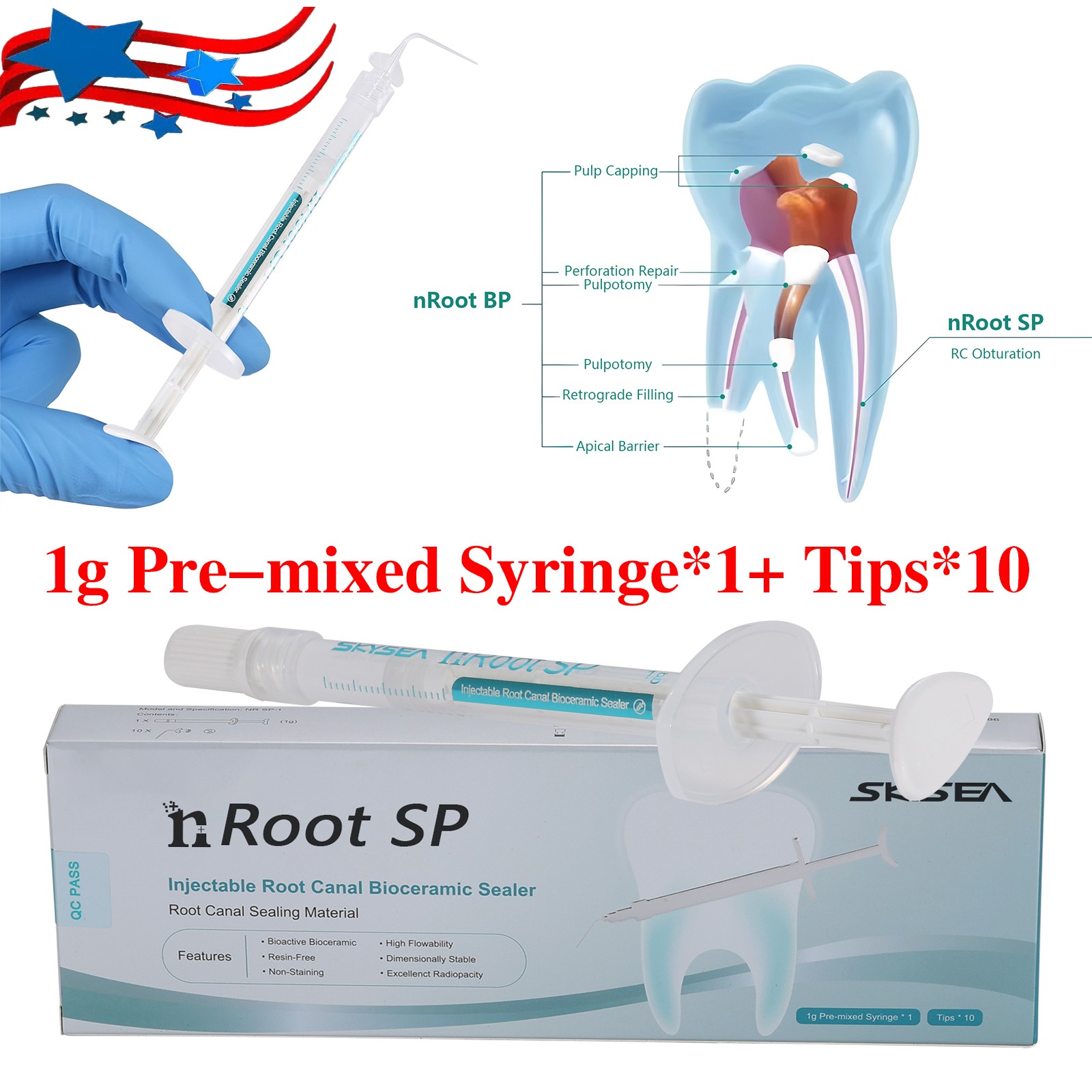 Root canal bioceramic sealer Root Canal Endo Filling Cement 1g +10 Tips Dental