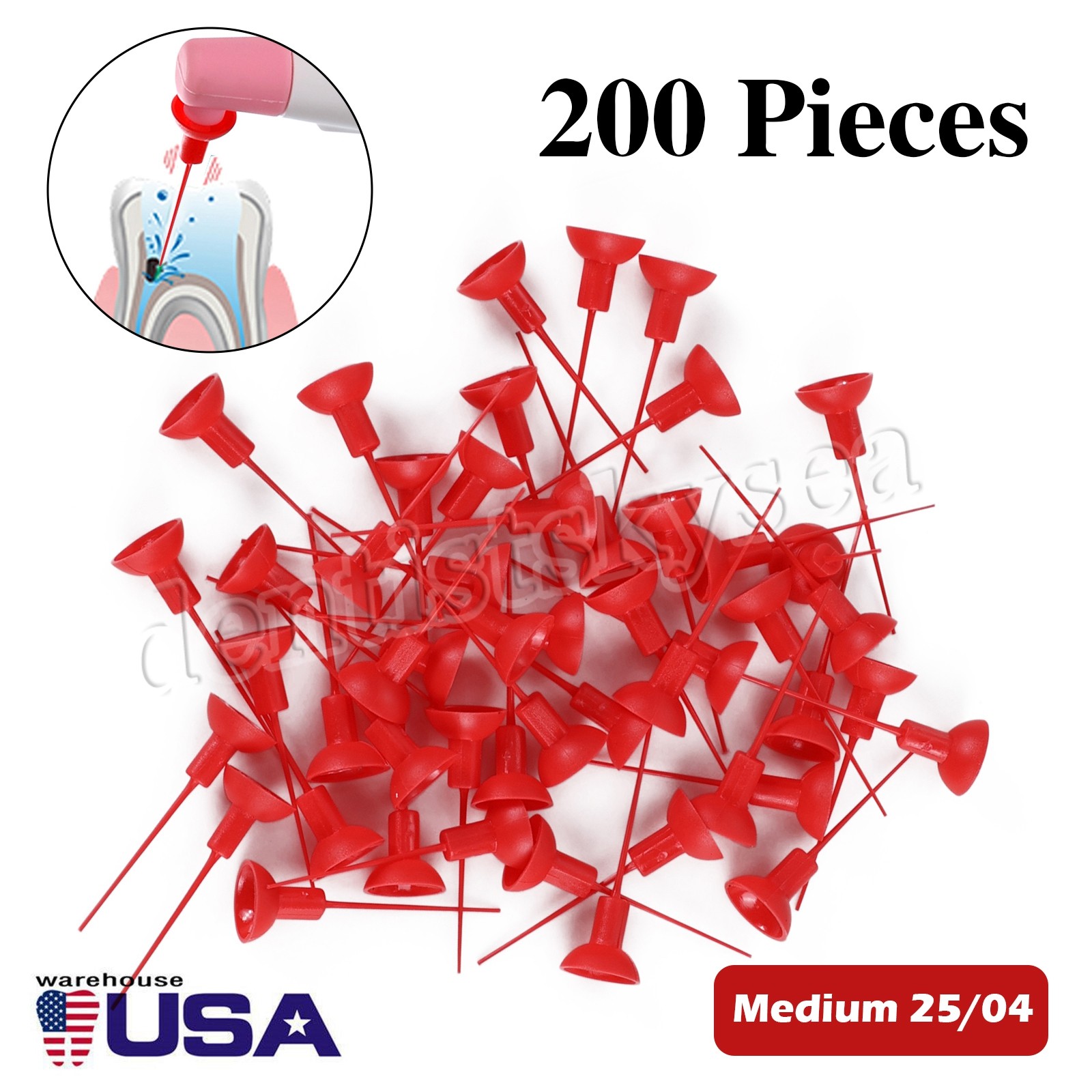 200X Endo Ultrasonic Activator Tips Root Canal Irrigator Tips Red-025/04 Medium