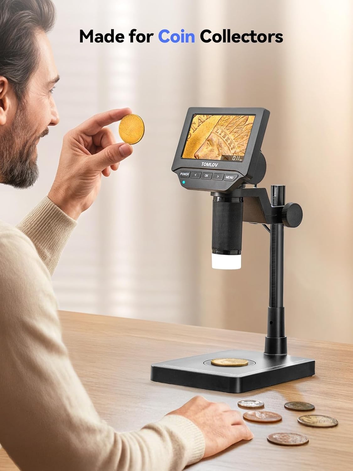 TOMLOV 4.3” LCD 200X Digital Microscope Coin Microscope Camera & Weighing Scale