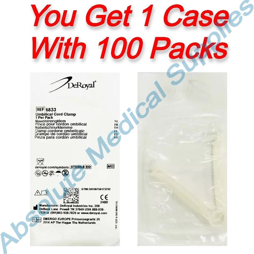 *100-Packs* DeRoyal Umbilical Cord Clamp Sterile 6833