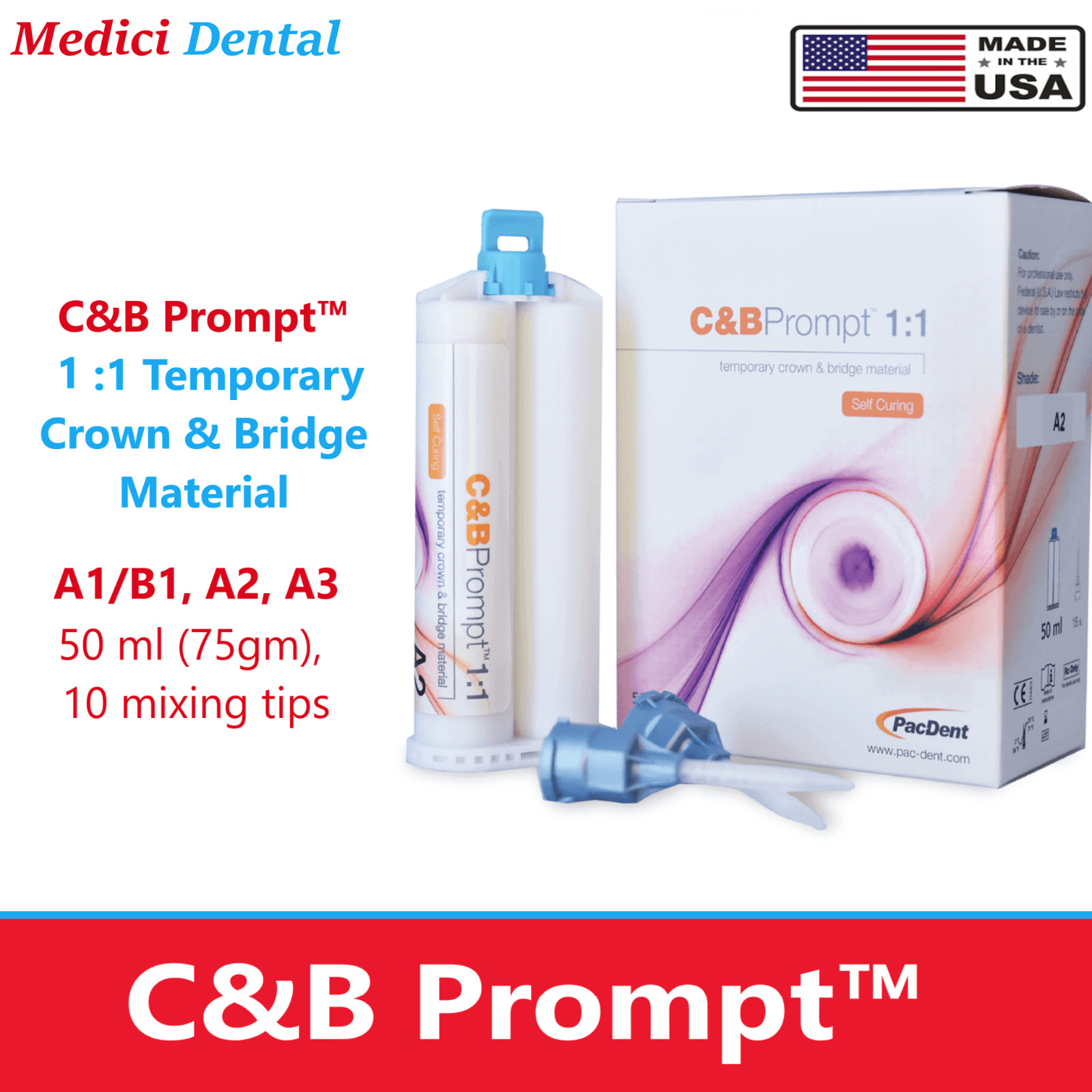Dental Self-curing C&B Prompt 1:1 Temporary Crown and Bridge Material, PacDent