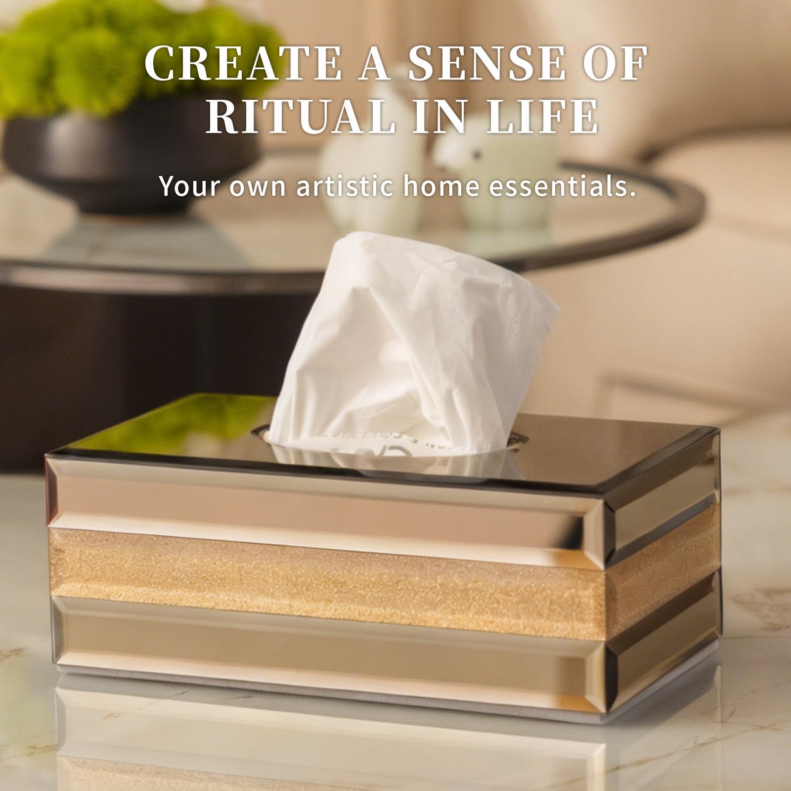 Timetrace Glass Tissue Cover Rectangle-Gold And Brown Mirrored Glass Decorative
