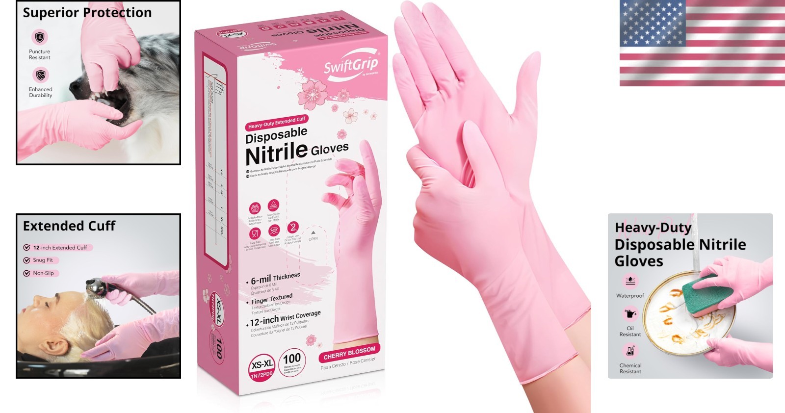 Comfortable Cherry Blossom Disposable Gloves – 12-Inch Length, Latex-Free, Large