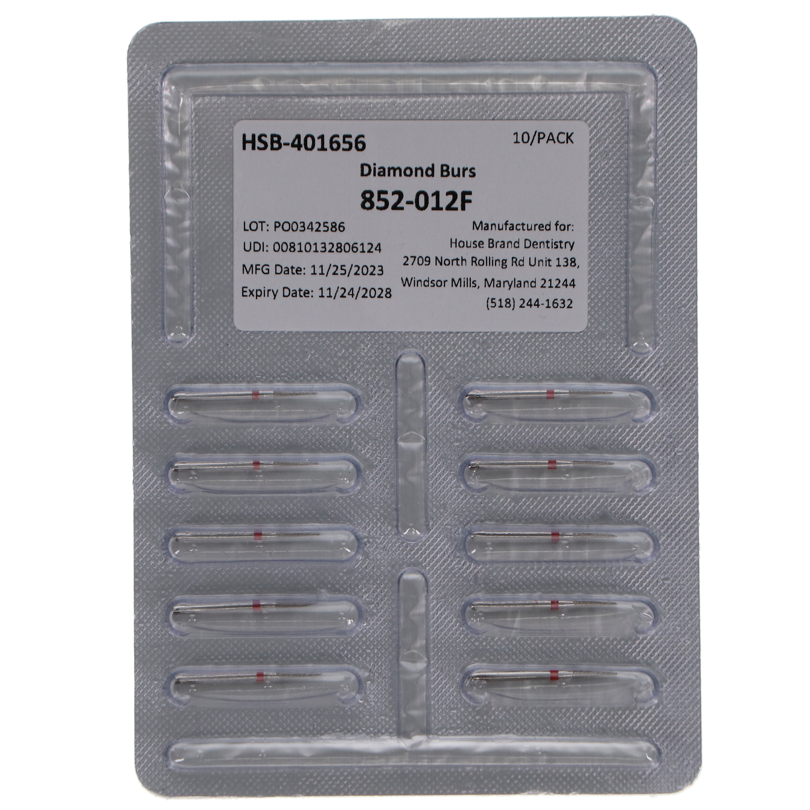 House Brand Dentistry 401656 FG 852-012F Christmas Fine Grit Diamond Burs 10/Pk