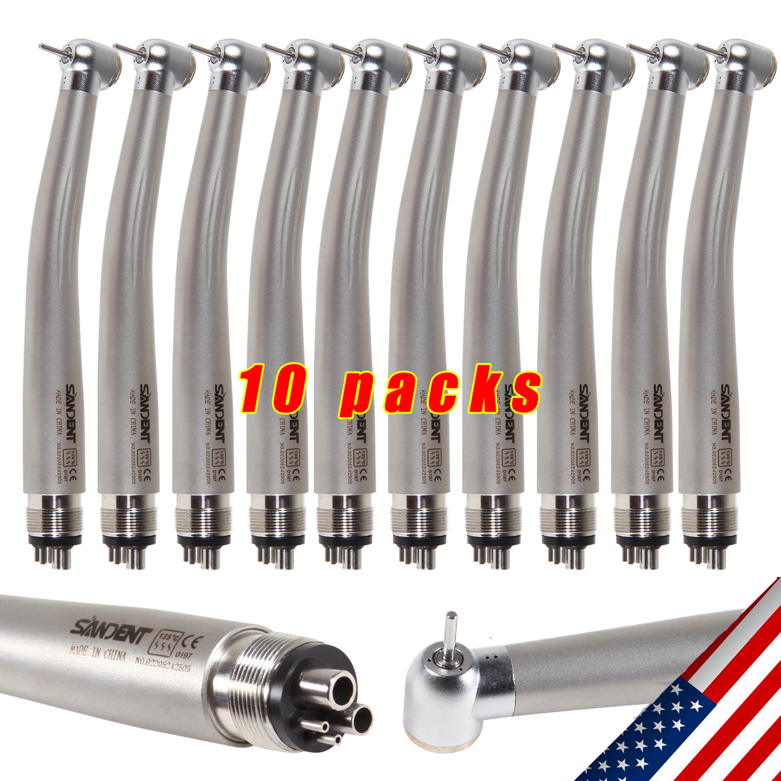10* SANDENT Dental High Speed Handpiece push button spray 4Hole Midwest fit NSK