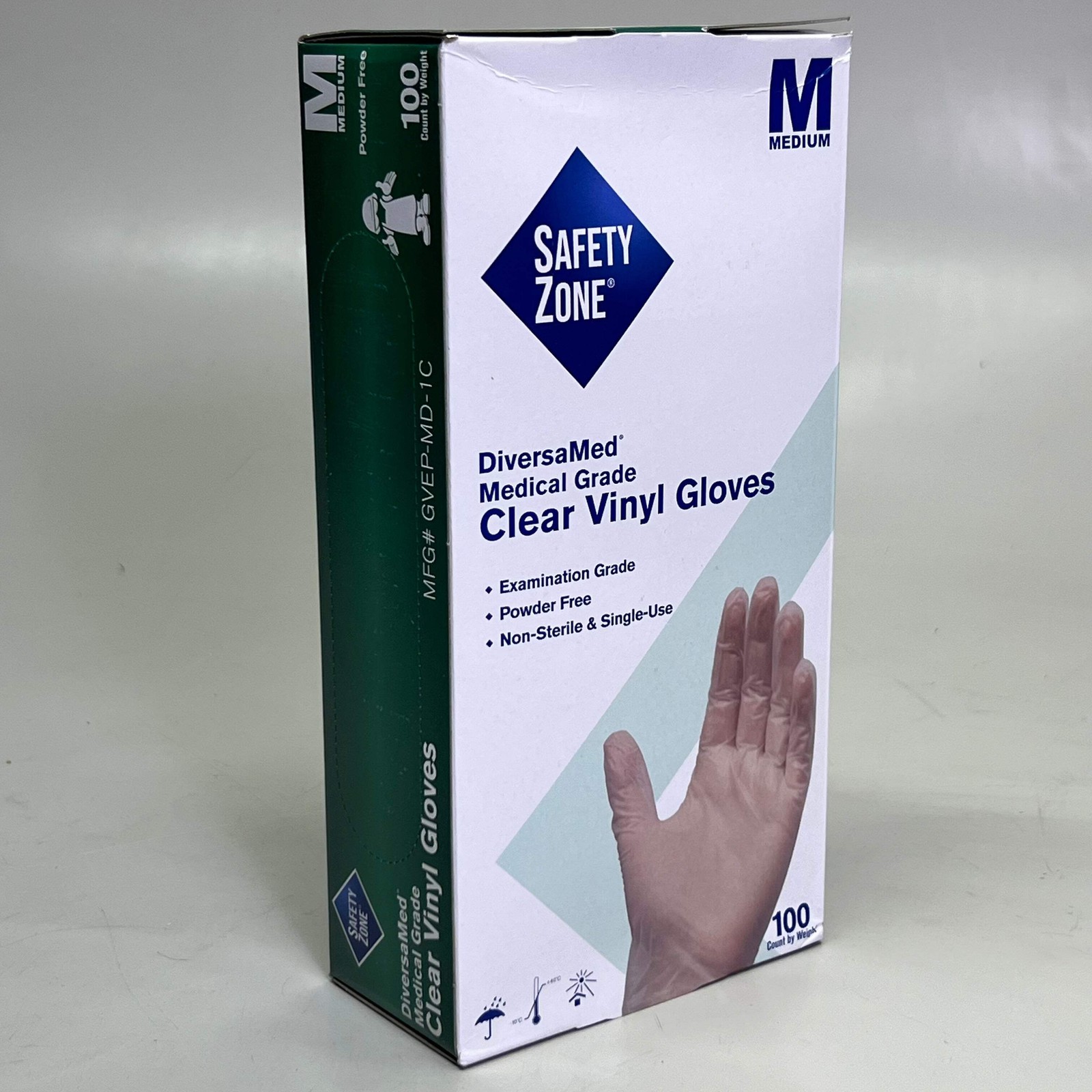 SAFETY ZONE (2 PACK of 100 Gloves) Clear Vinyl Gloves Sz M, GVEP-MD-1C
