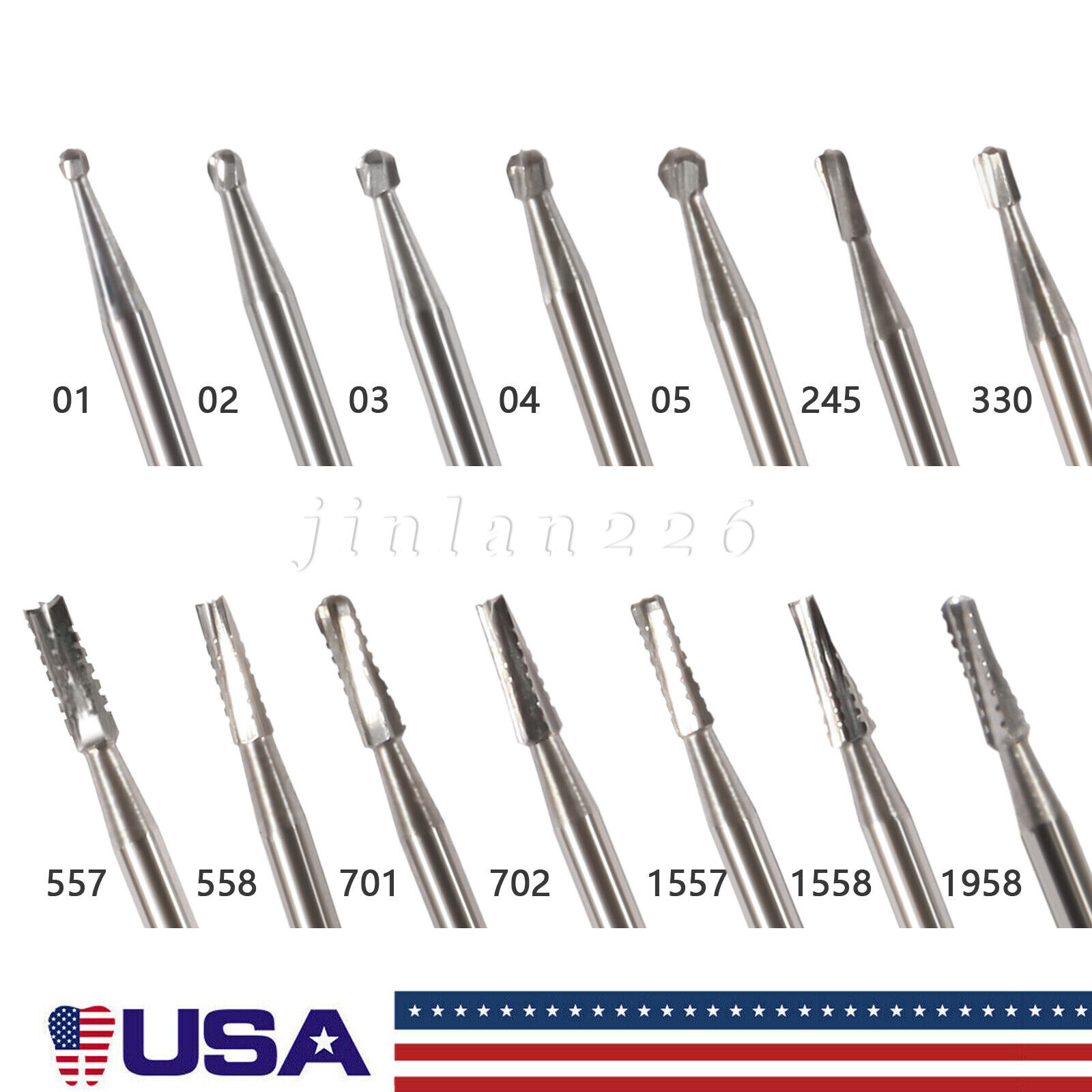 Carbide Bur, FG, #1/4, 1/2, 1, 2, 4, 6, 8 Bur, Round Dental