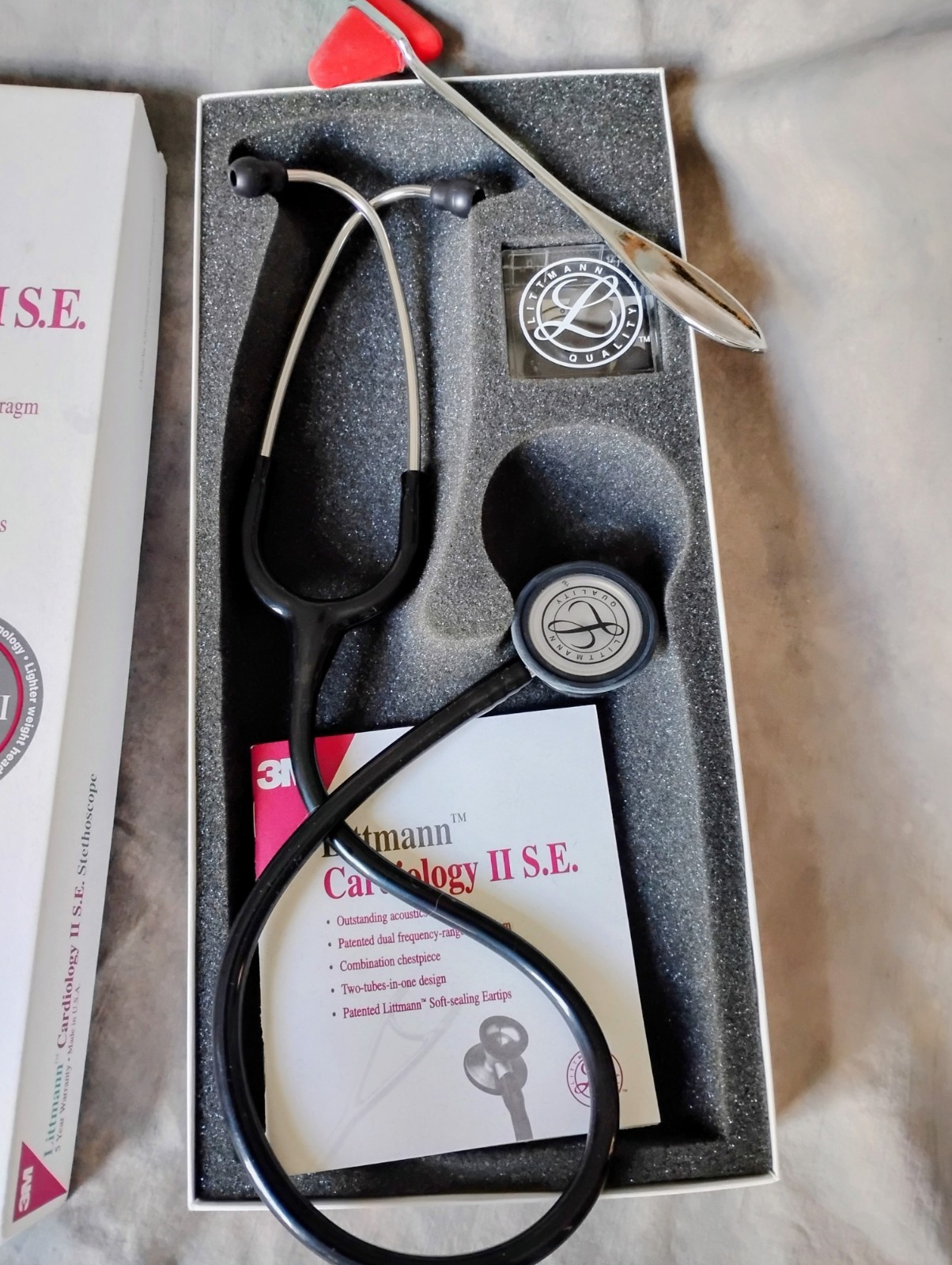3M Littmann Cardiology II S.E. Stethoscope 25” Black 2127L. Bonus Reflex Hammer