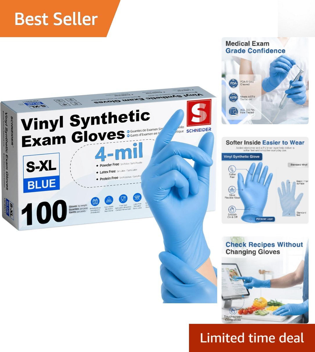 Large Latex-Free Disposable Vinyl Exam Gloves 100-Count for Cooking & Cleaning