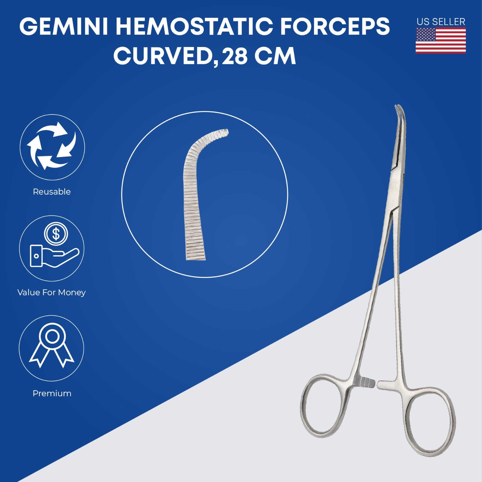 Gemini Hemostatic Forceps 28 cm Curved Stainless Steel Surgical Instruments