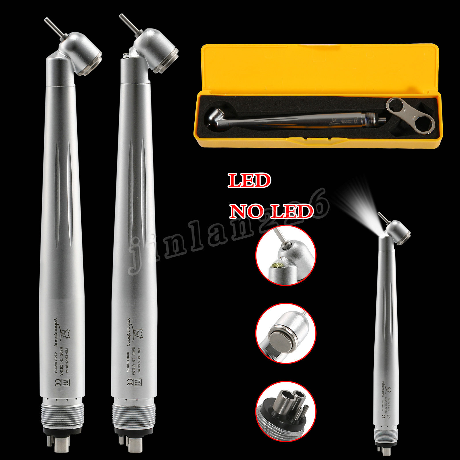 FDA Dental 45 Degree LED Handpiece High Speed Push Air Turbine NSK Style 4 Hole