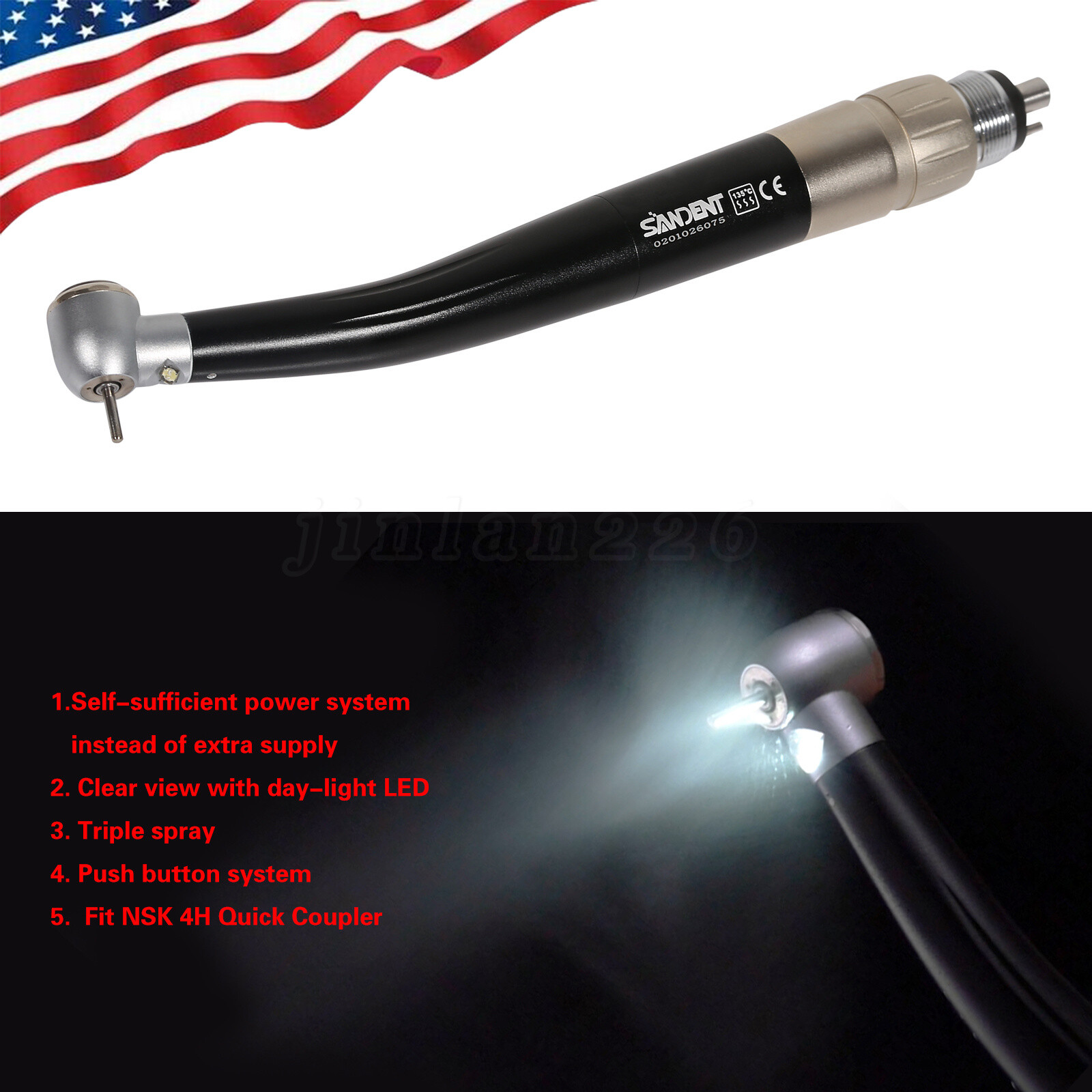 1-10PCS Dental High Speed LED E-generator Handpiece 3 Spray+4Holes Quick Coupler