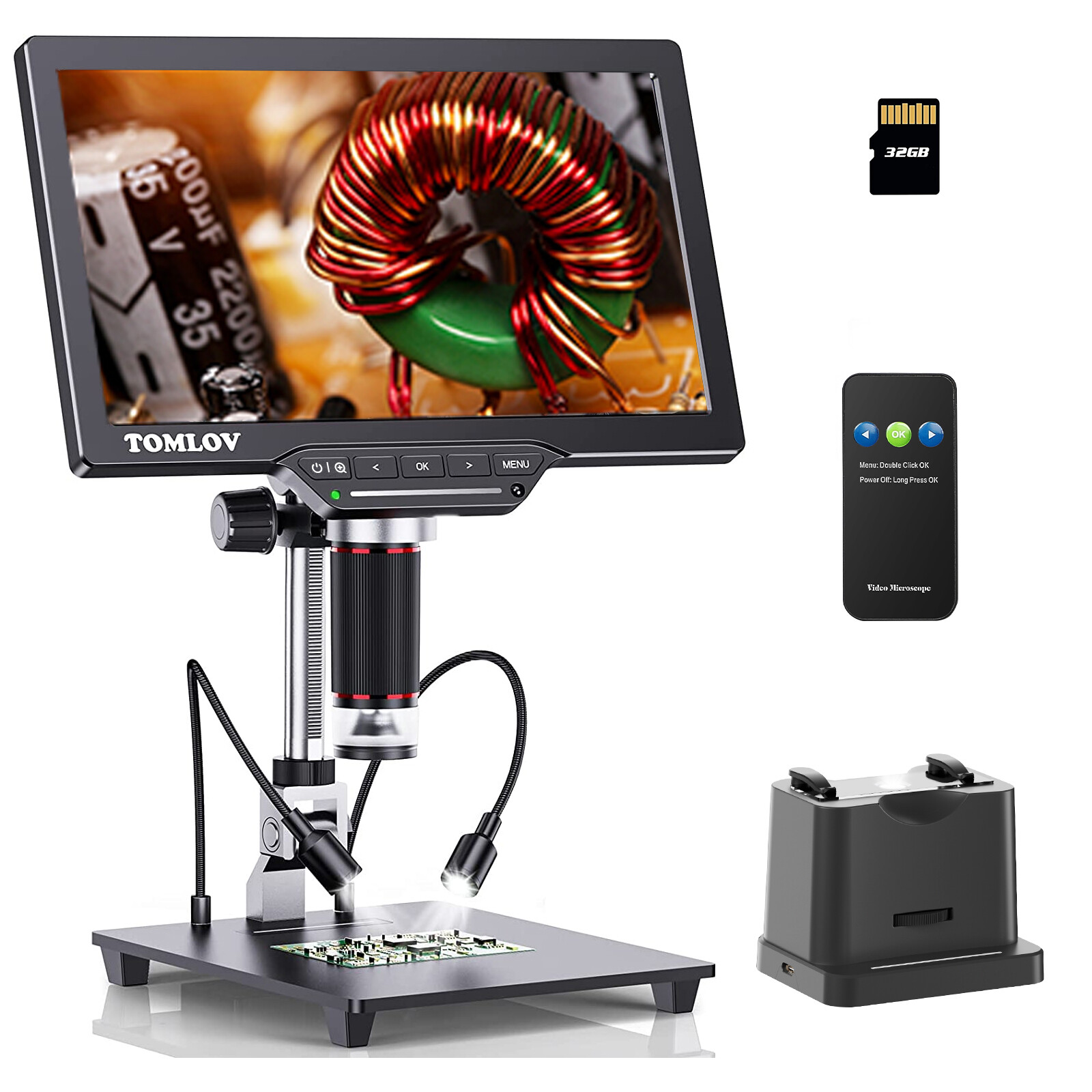 TOMLOV DM202 Max Digital Microscope 1300x HDMI 25MP Video Microscope 10.1″Screen