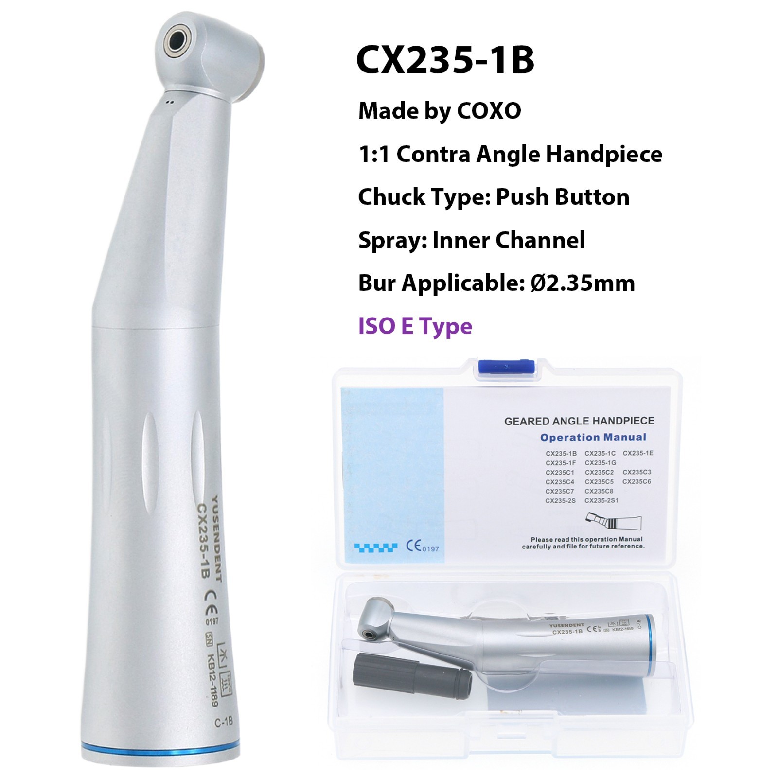 US COXO Dental Contra Angle Straight Handpiece Slow Speed Air Motor 4 Holes NSK