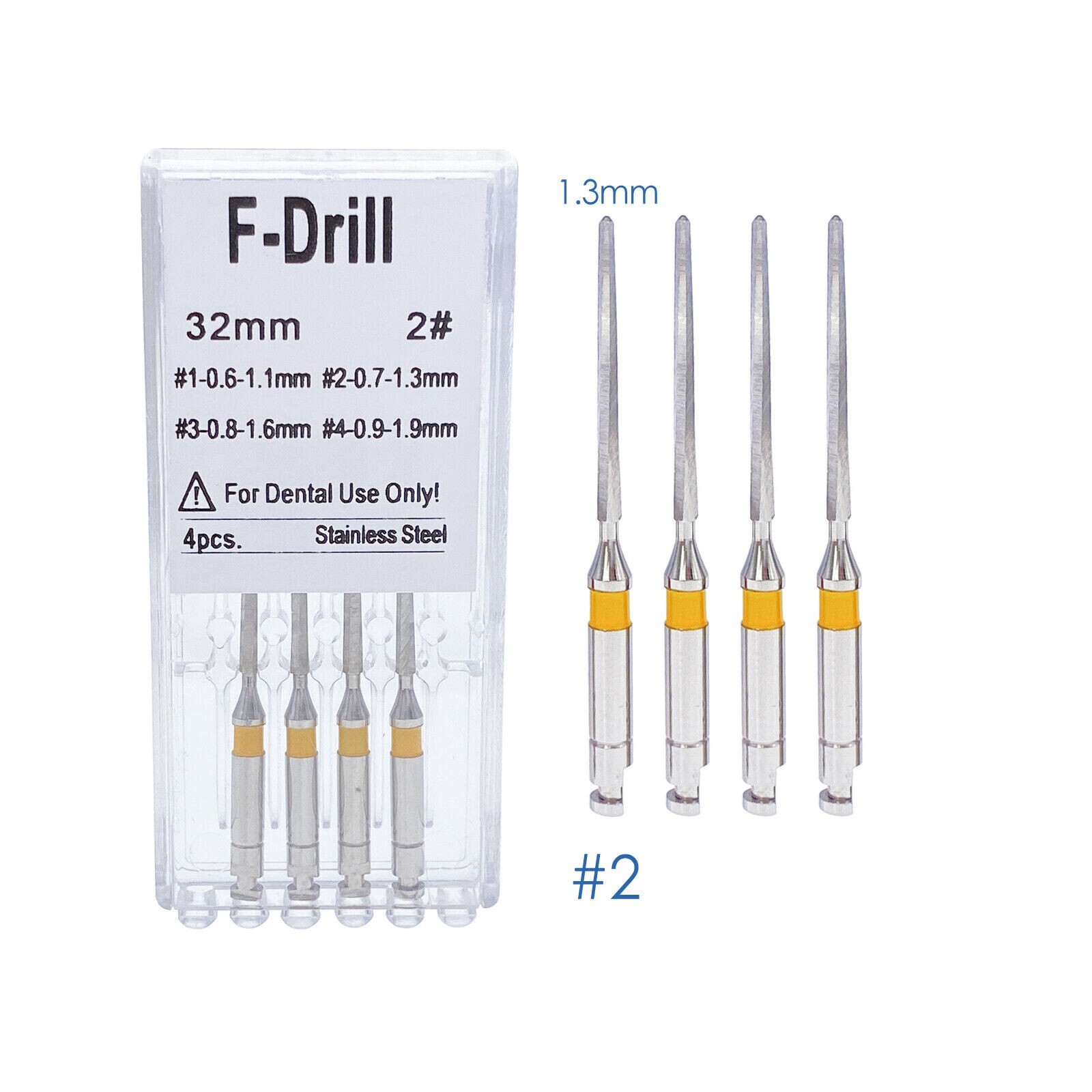 4/PK Dental Endodontic Endo Root Canal Fiber Post Drills 1.1mm 1.3mm 1.6mm 1.9mm