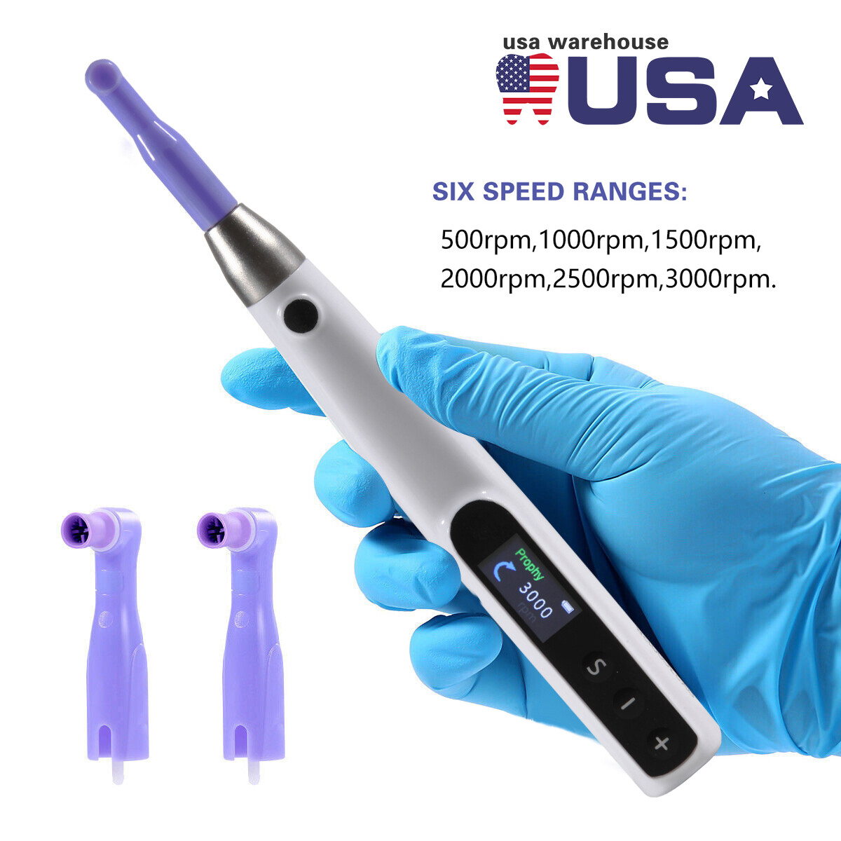 Dental Wireless Electric Hygiene Prophy Handpiece +2Pcs Universal Prophy Angles