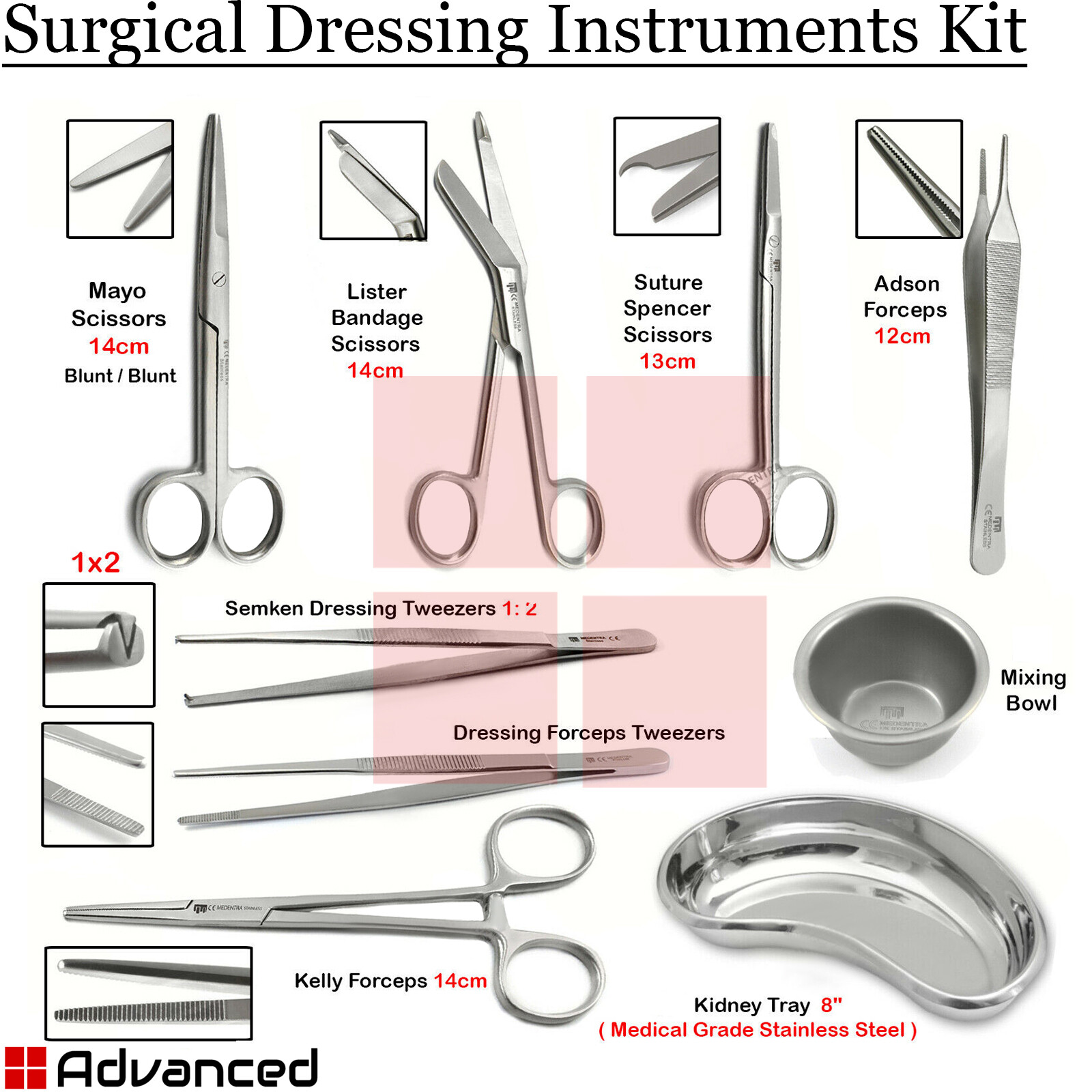 Surgical Dressing Operating First Aid Nursing Surgical Scissors Tweezers Tray CE