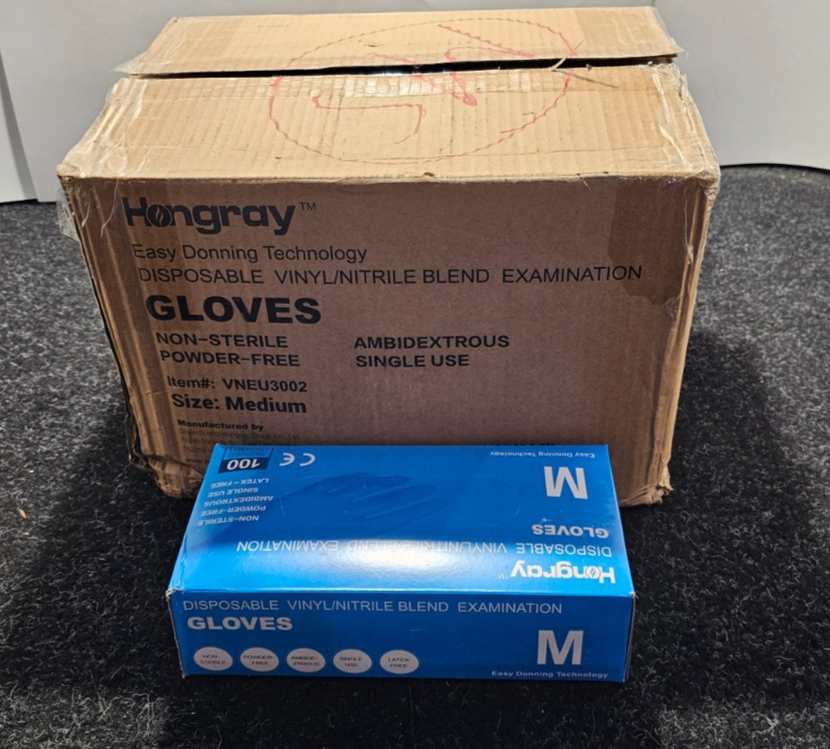 (QTY 1000) Hongray VNEU3002 Disposable Vinyl Nitrile Blend Gloves Medium Size