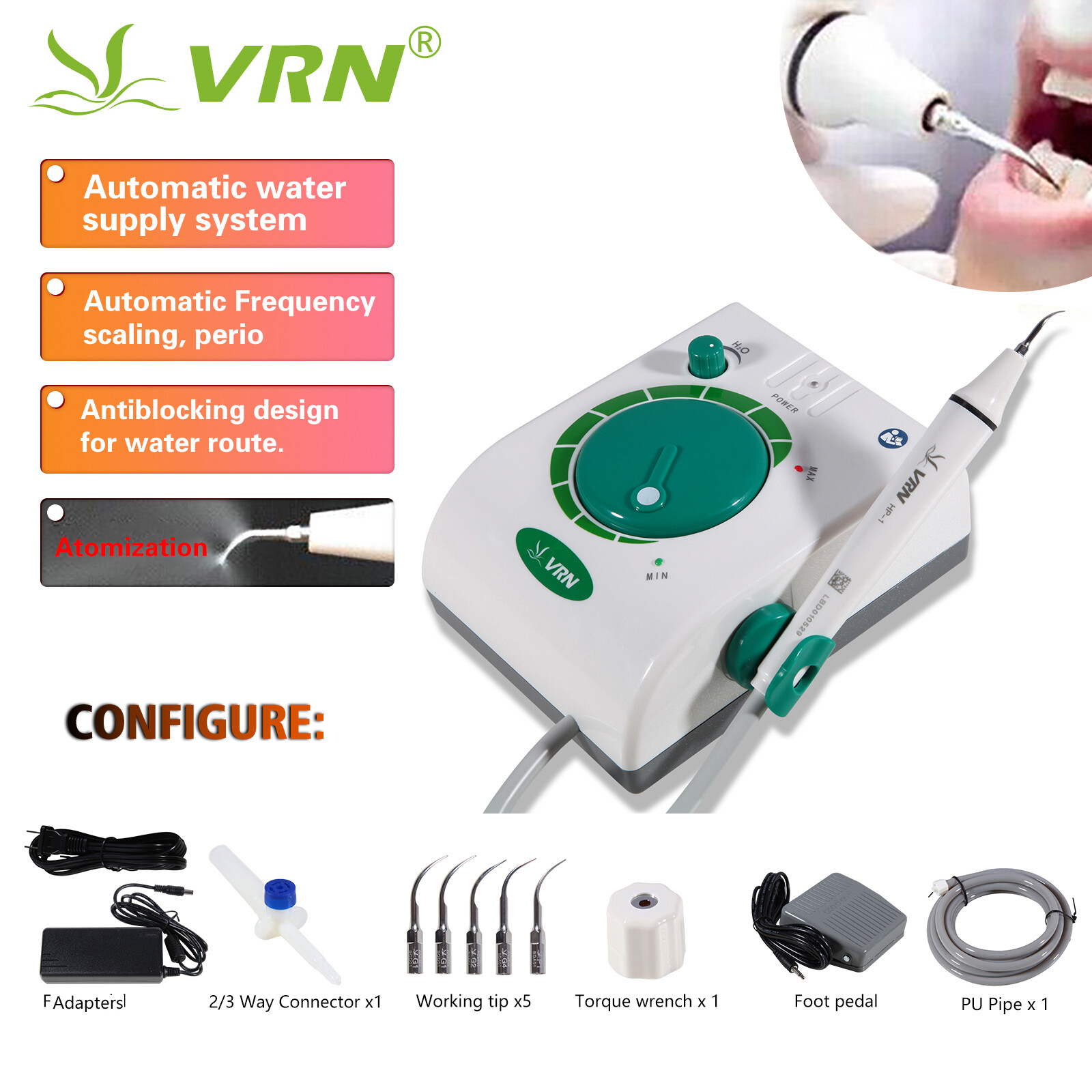 Dental Ultrasonic Piezo Scaler +5*Tips +HP-1 Detachable Handpiece For EMS ns