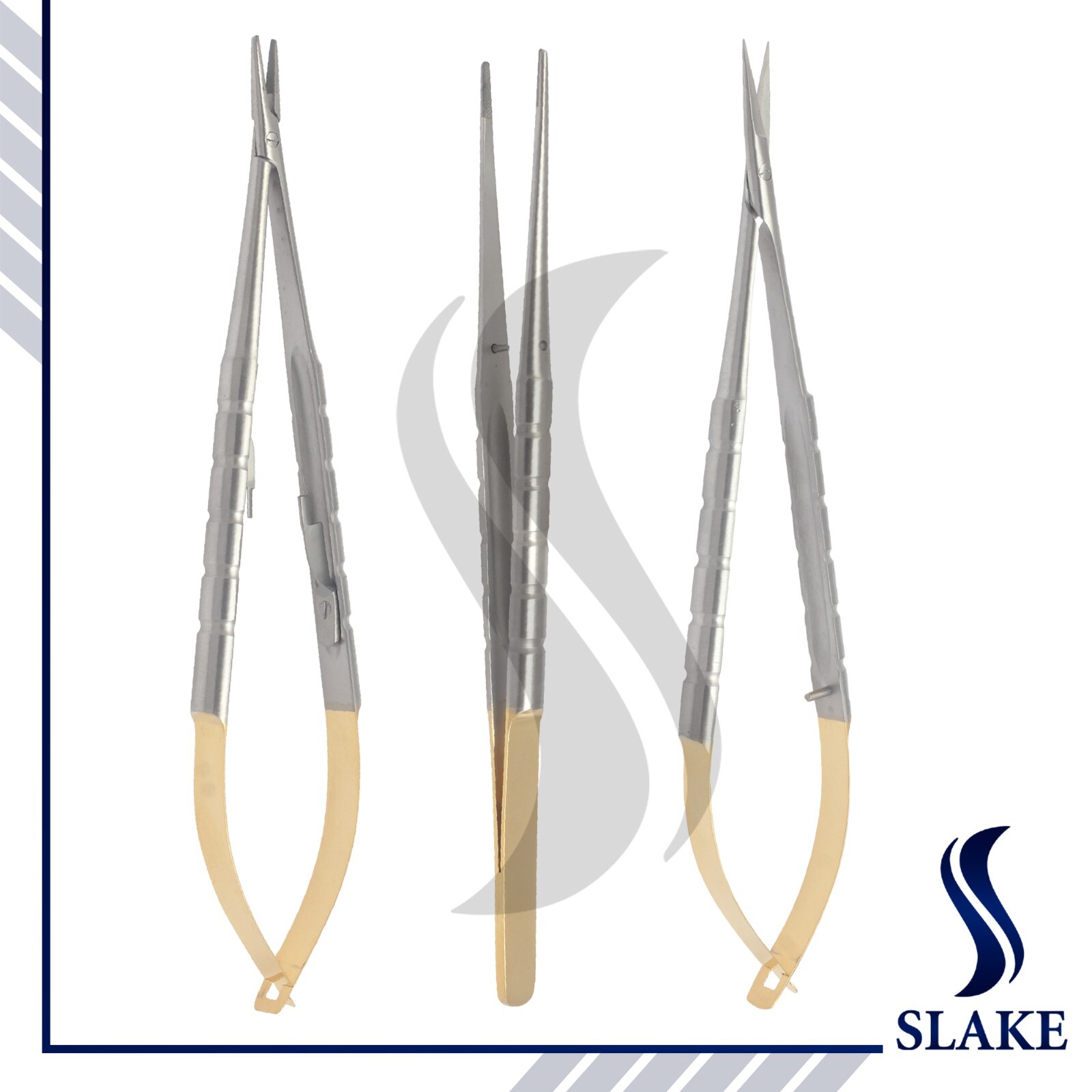 SLAKE 3 PCS CASTROVIEJO MICRO SURGERY NEEDLE HOLDER SCISSOR SUTURE GERMAN STEEL